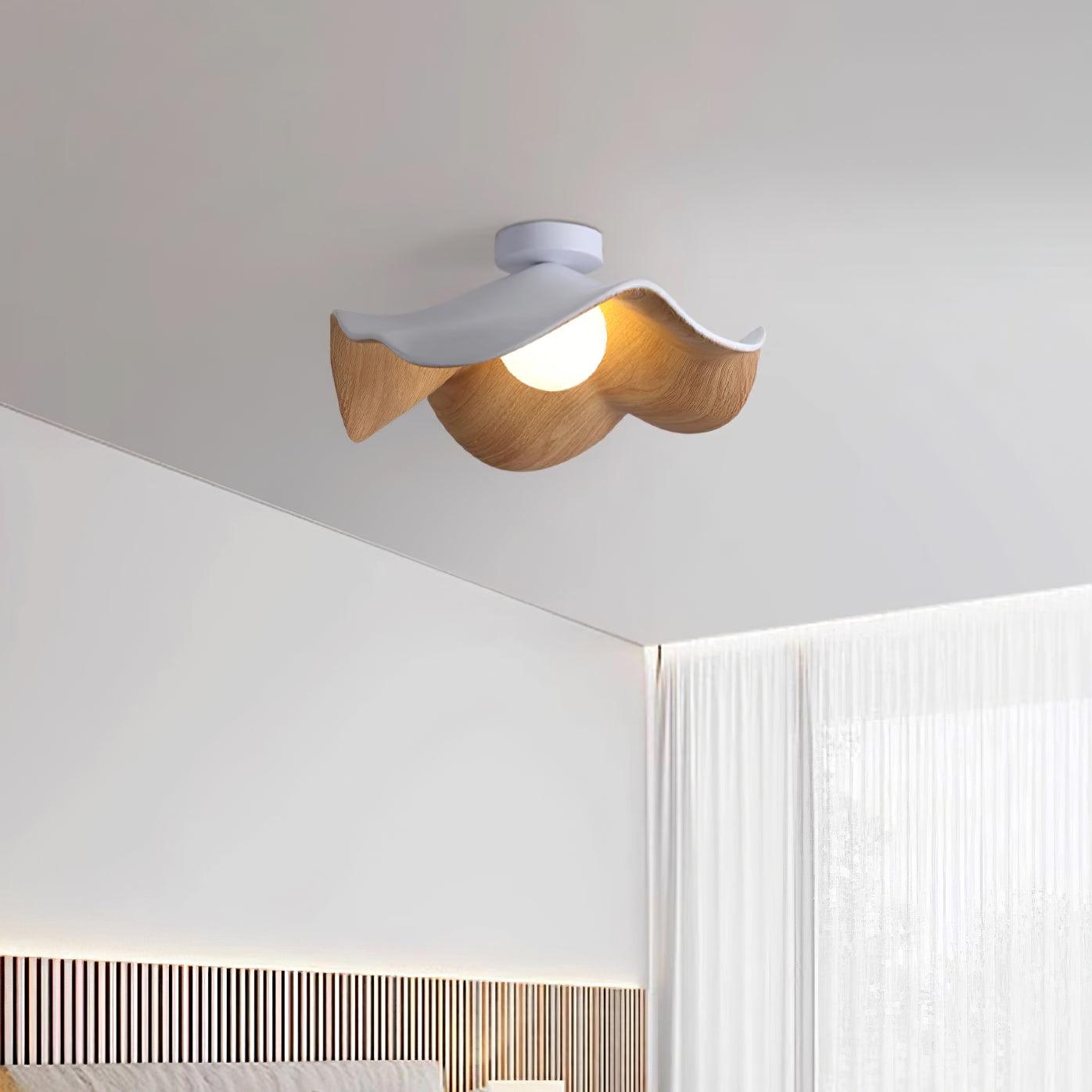 lotus-leaf-ceiling-lamp-anzaz-White & Wood color-3