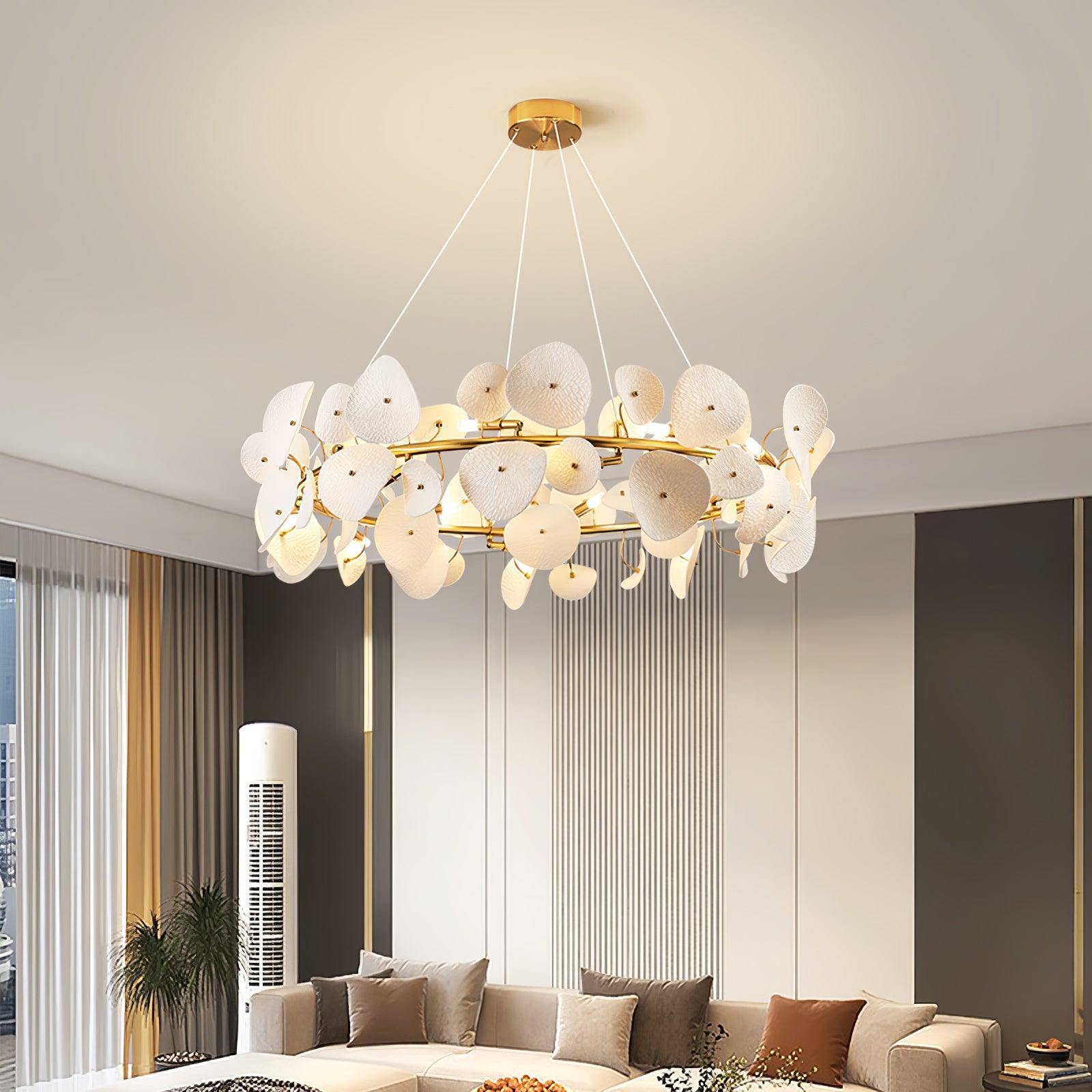 lotus-petal-chandelier-anzaz-Gold & White Ceramic-2