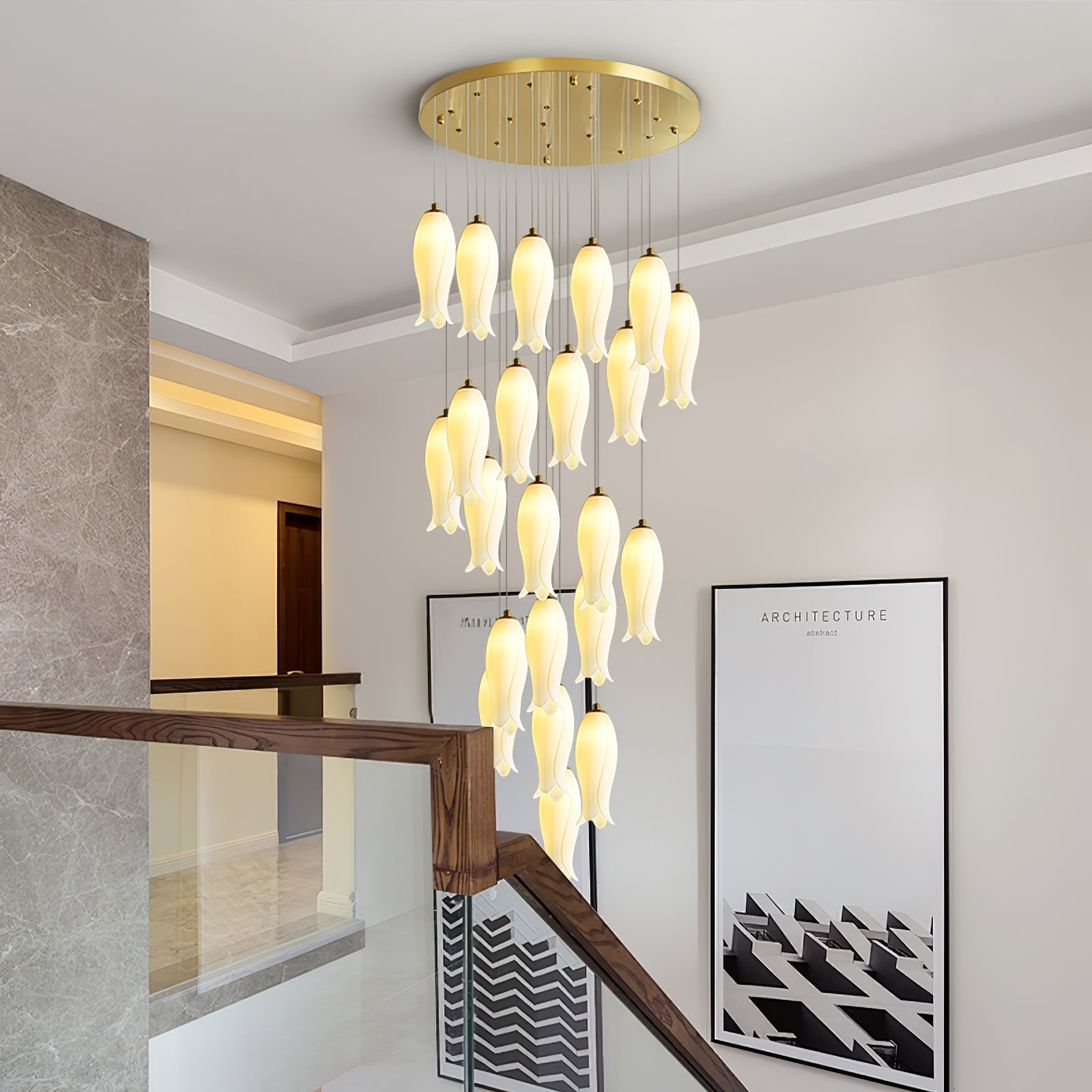 luma-flora-stairs-chandelier-anzaz-Gold & White-4