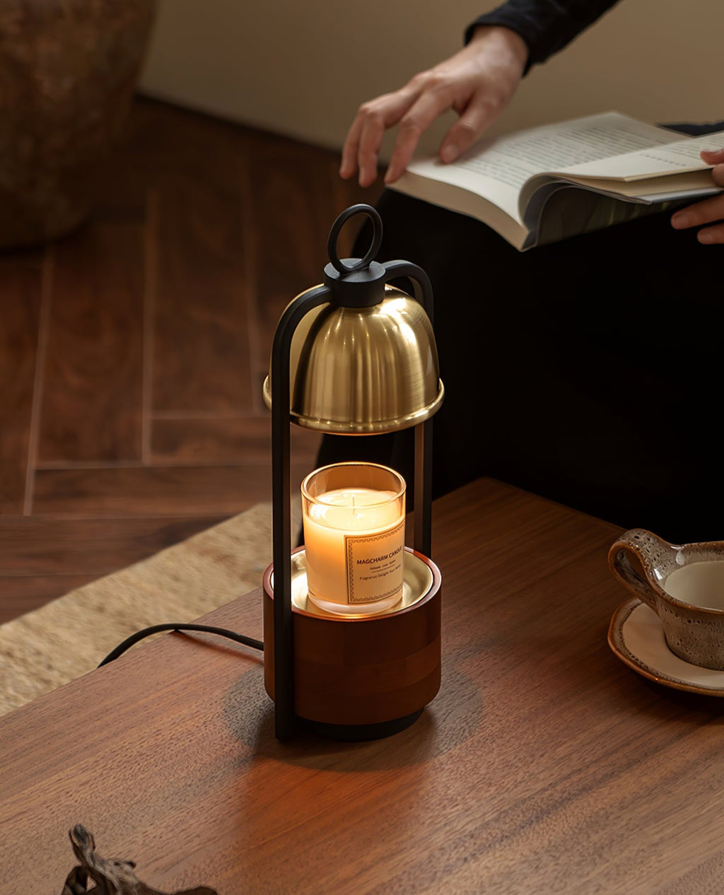 lunara-candle-warmer-lamp-anzaz-Walnut Wood & Gold-3