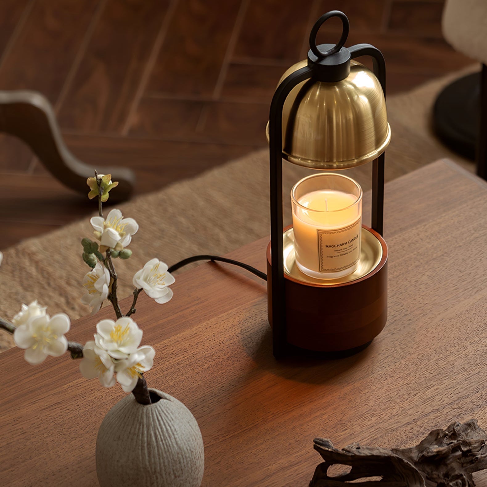 lunara-candle-warmer-lamp-anzaz-Walnut Wood & Gold-4
