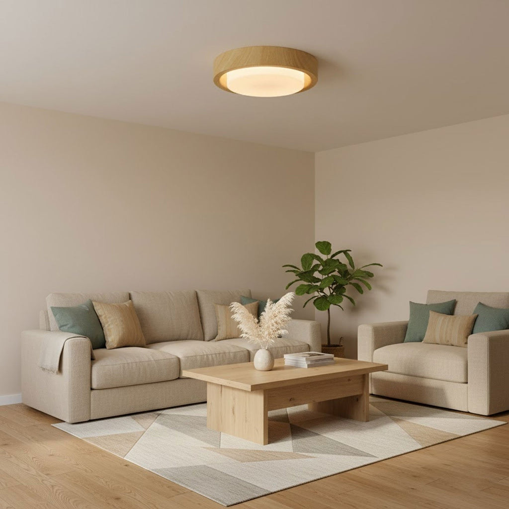 lunor-ring-ceiling-light-anzaz-White Glass Lampshade & Natural Wood Grain Hydrographic Transfer-3