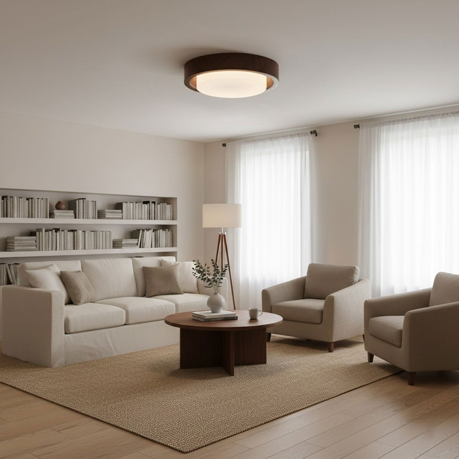 lunor-ring-ceiling-light-anzaz-White Glass Lampshade & Walnut Wood Grain Hydrographic Transfer-9