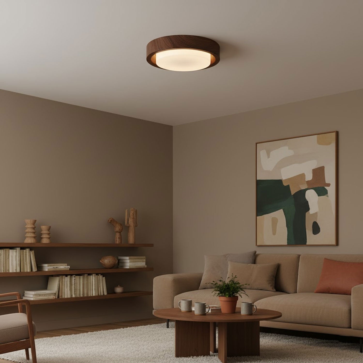 lunor-ring-ceiling-light-anzaz-White Glass Lampshade & Walnut Wood Grain Hydrographic Transfer-10