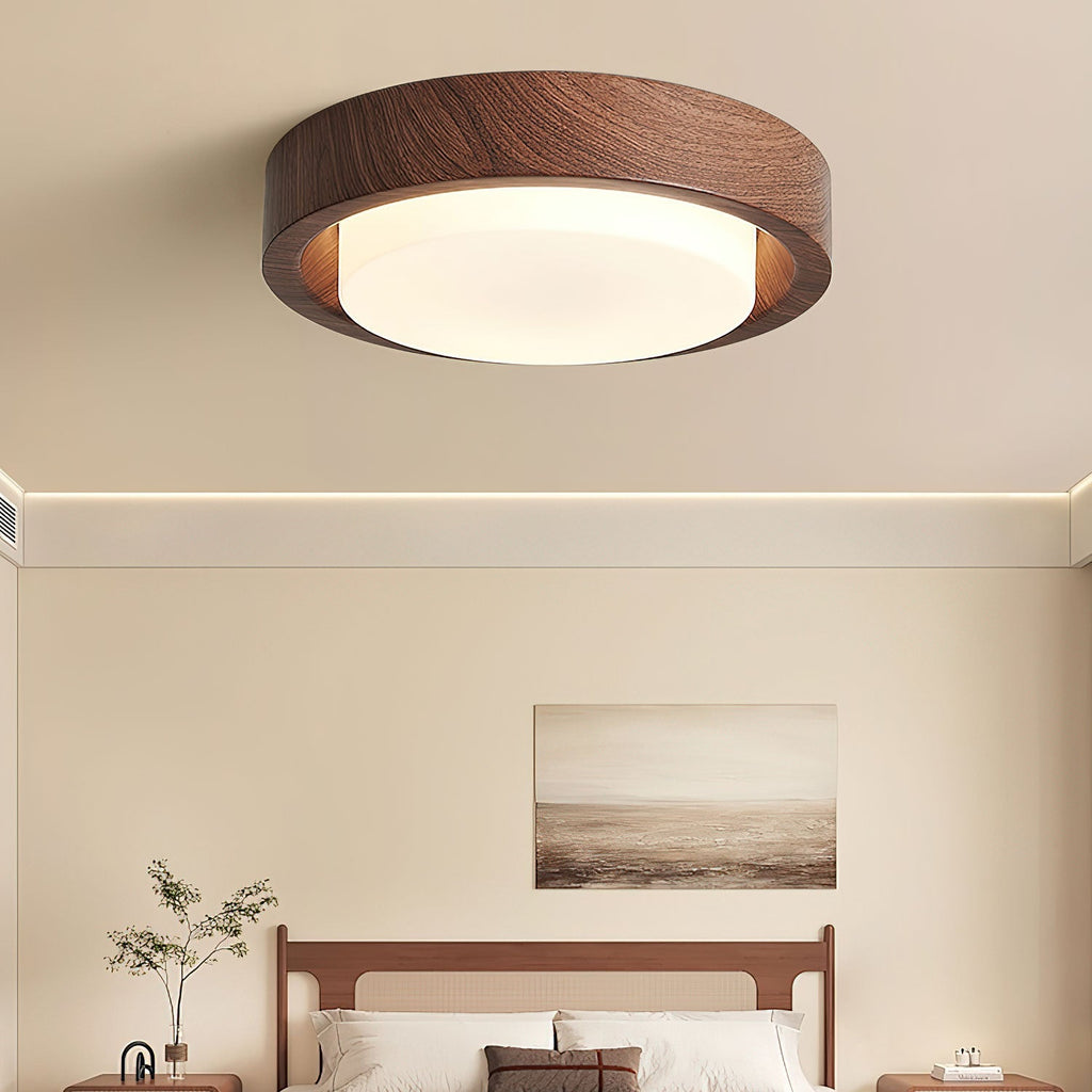 lunor-ring-ceiling-light-anzaz-White Glass Lampshade & Walnut Wood Grain Hydrographic Transfer-2