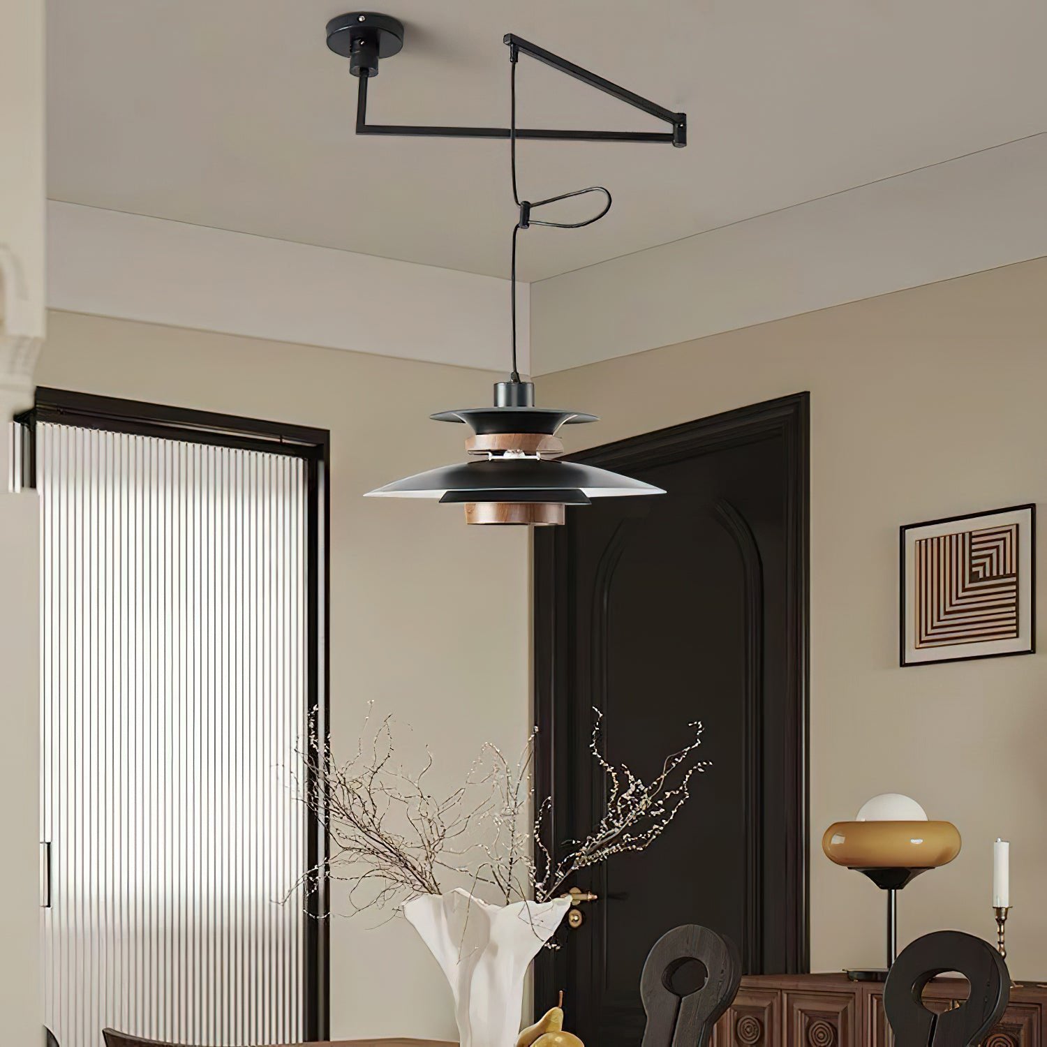 mercero-swing-arm-pendant-lamp-anzaz-Black & Walnut wood-4