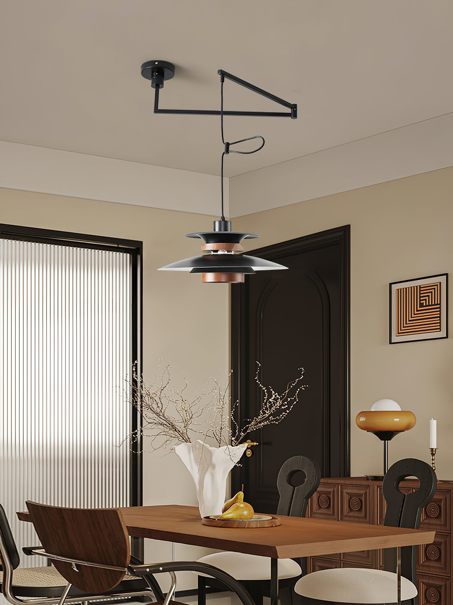 mercero-swing-arm-pendant-lamp-anzaz-White & Walnut wood-6