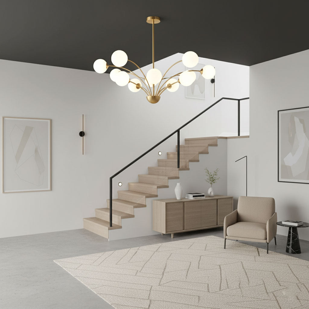millender-chandelier-anzaz-Brass & White glass lampshade-7
