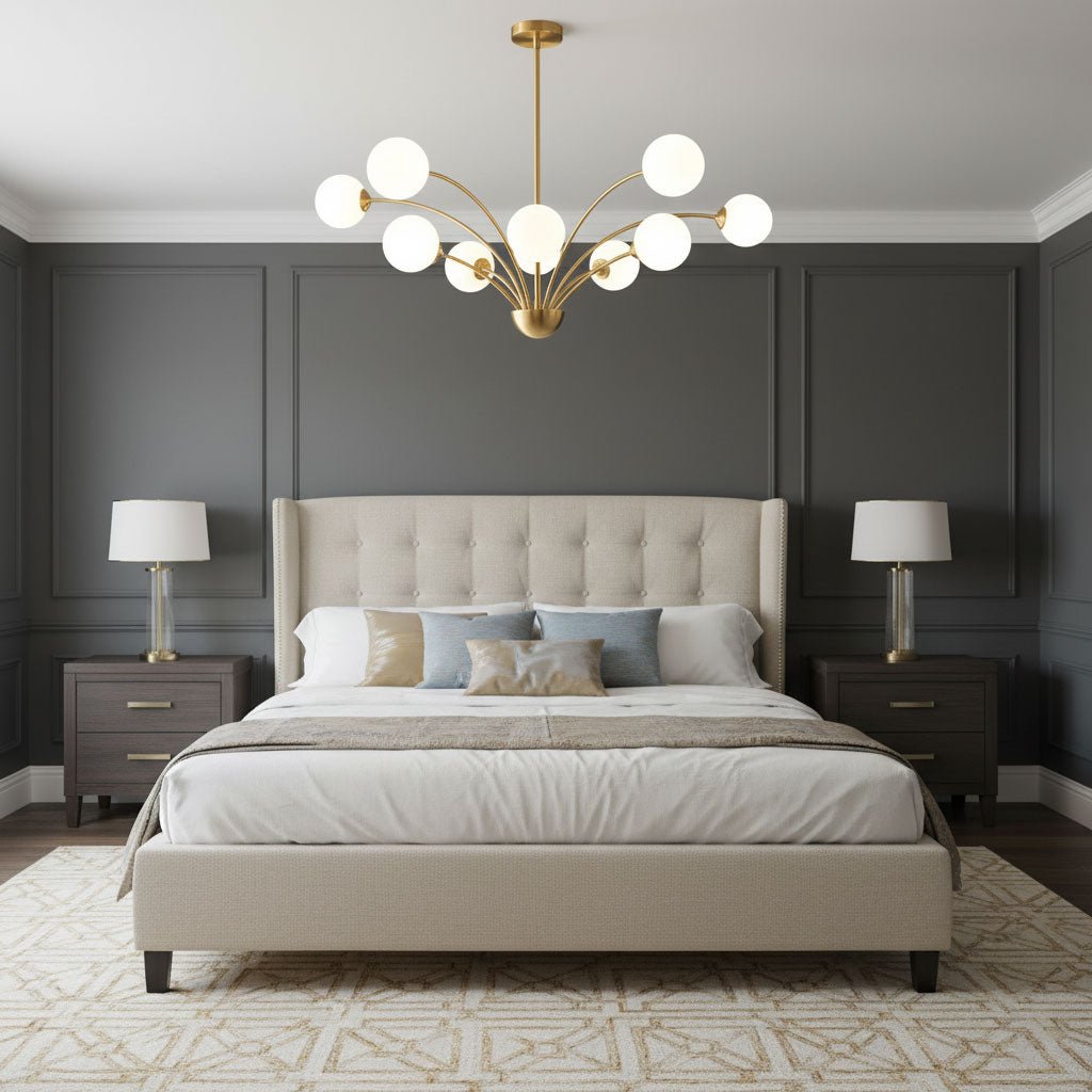 millender-chandelier-anzaz-Brass & White glass lampshade-3