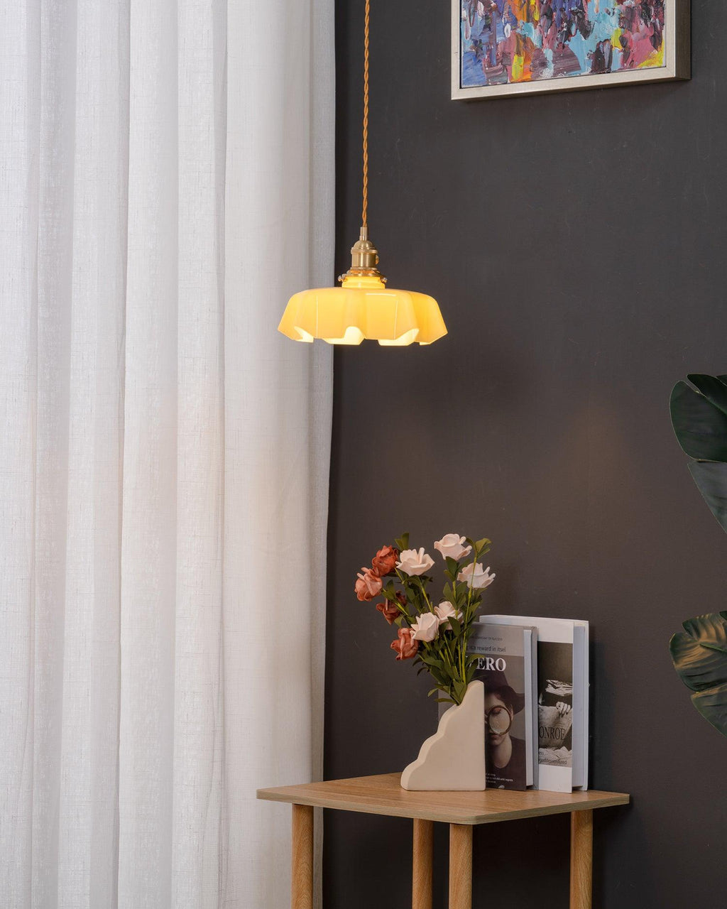 french-flower-pendant-swag-light-anzaz-Brass ＆ Beige-23