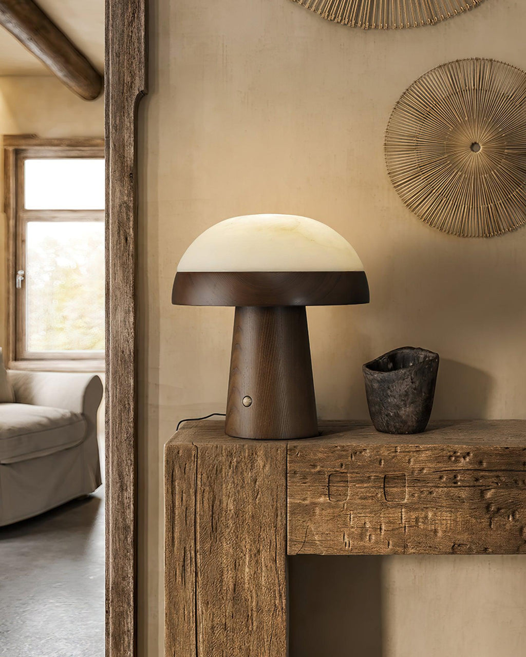 mushroom-cloud-table-lamp-anzaz-Walnut color & Warm Light-9