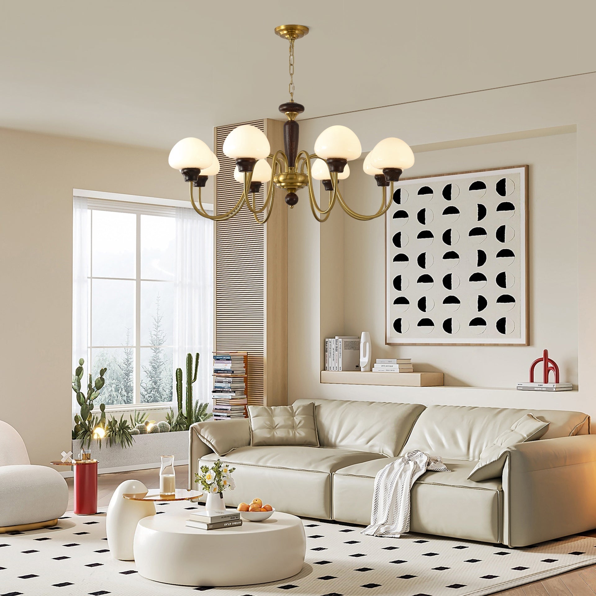 mushroom-cap-chandelier-anzaz-Walnut Color & Gold-3