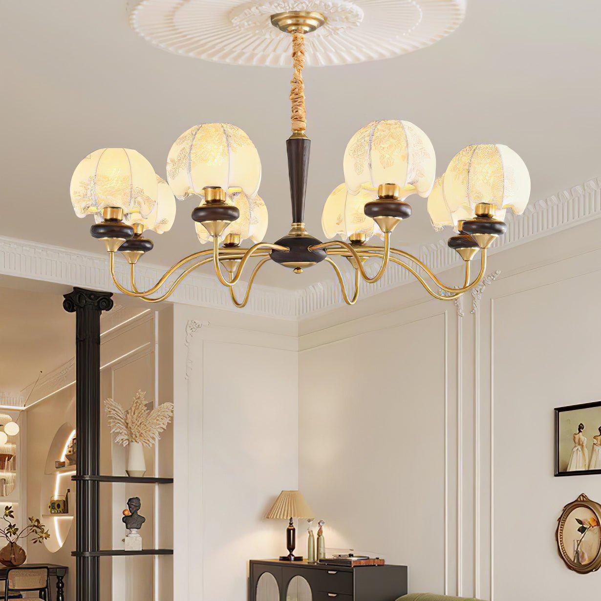 mushroom-fabric-chandelier-anzaz-Gold & White-3