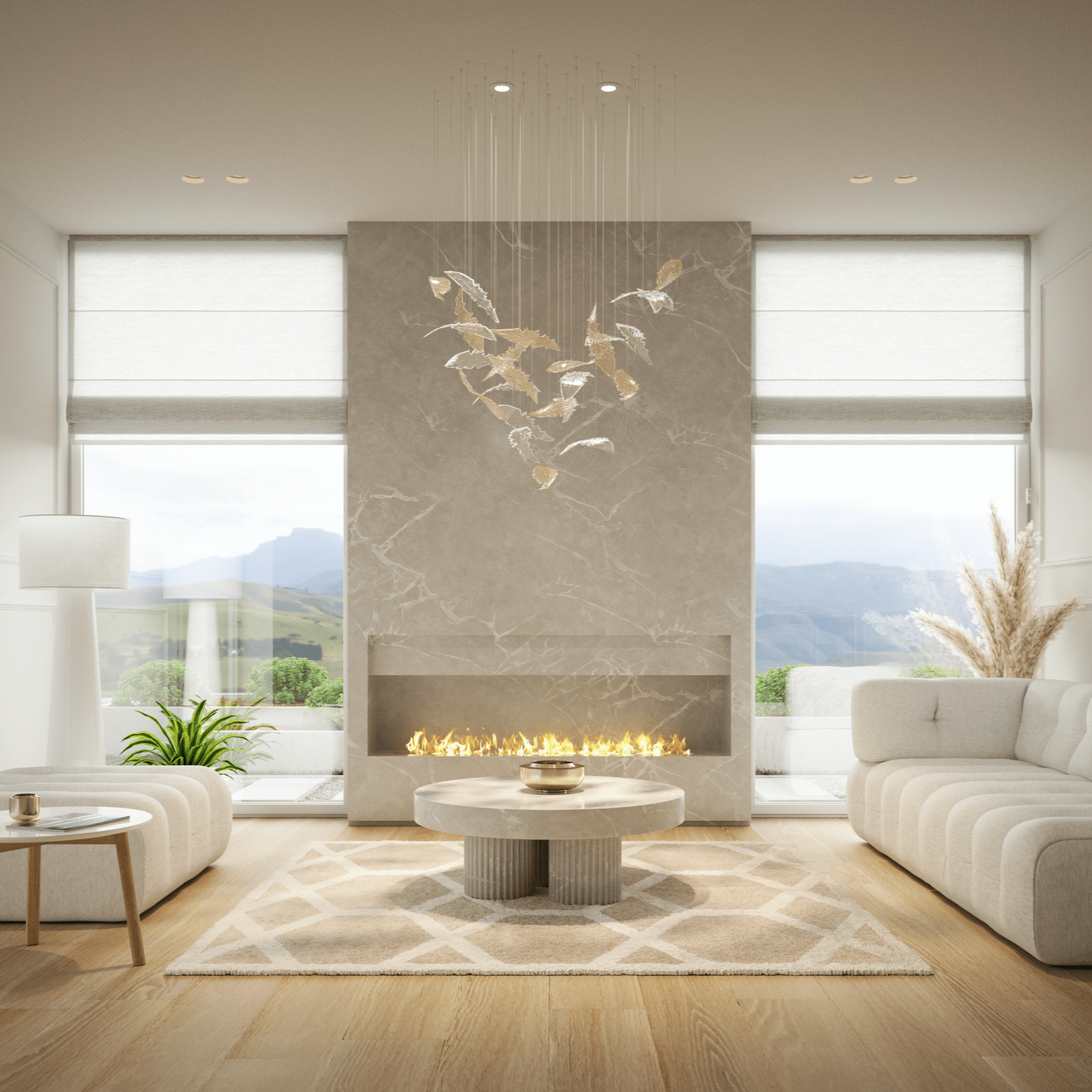 nectar-leaves-chandelier-anzaz-Gold & White & Clear（No Ceiling Plate）-3
