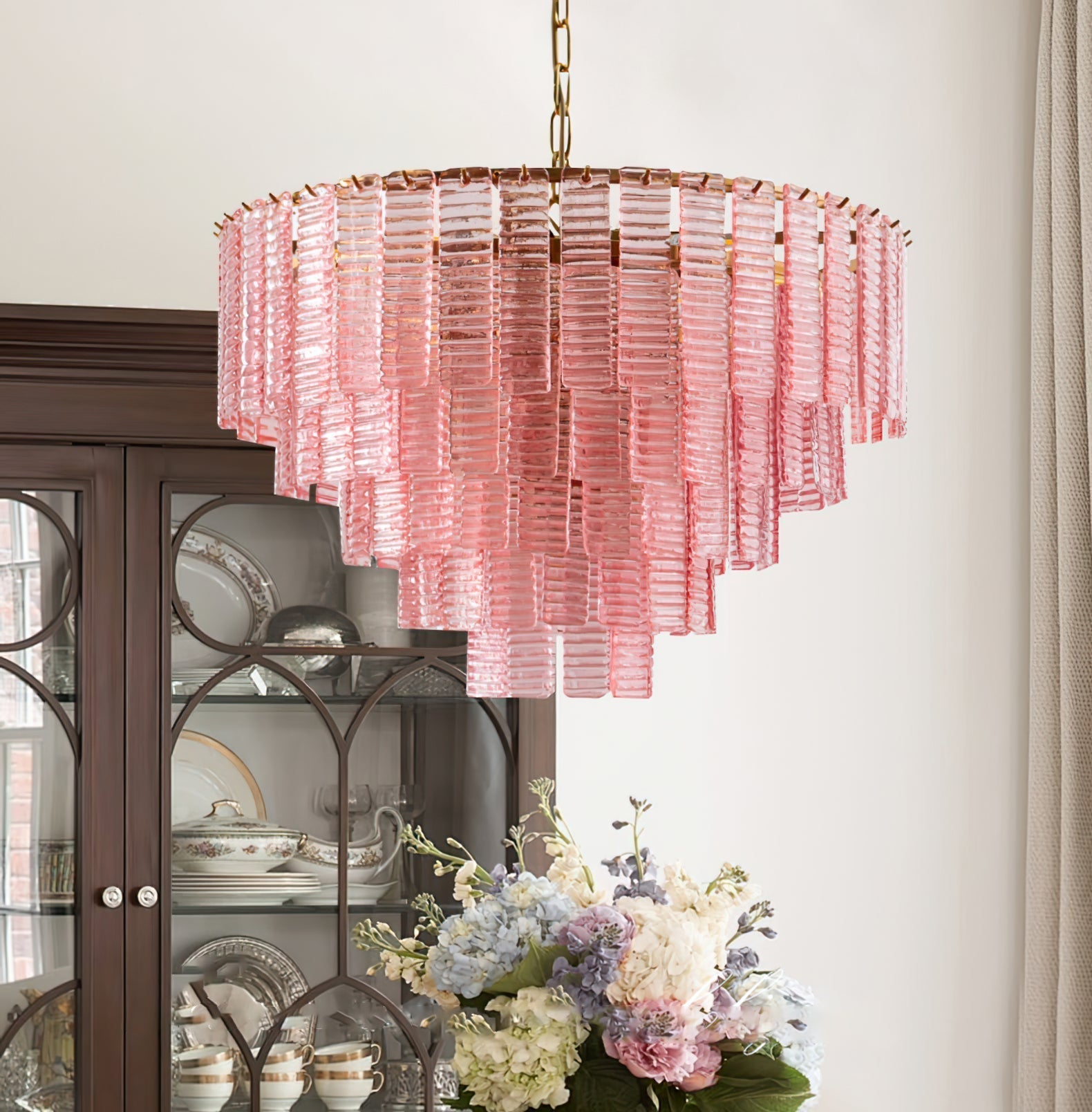 opalora-pink-murano-chandelier-anzaz-Gold & Clear-2