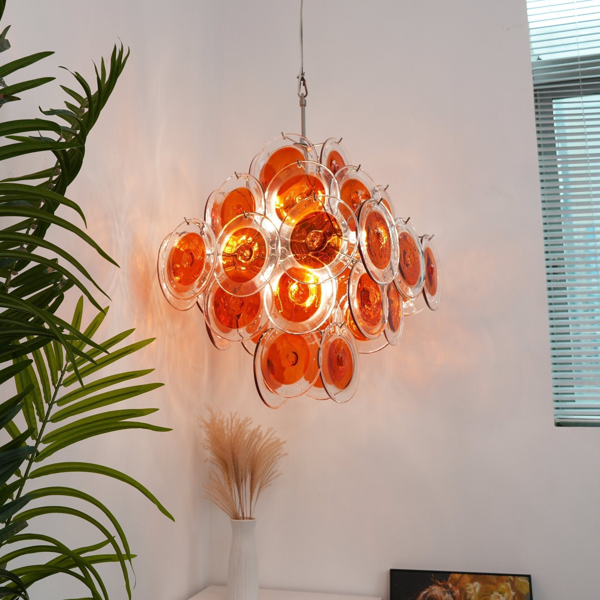 orange-transparent-murano-disc-chandelier-anzaz-Nickel & Orange Glass-2