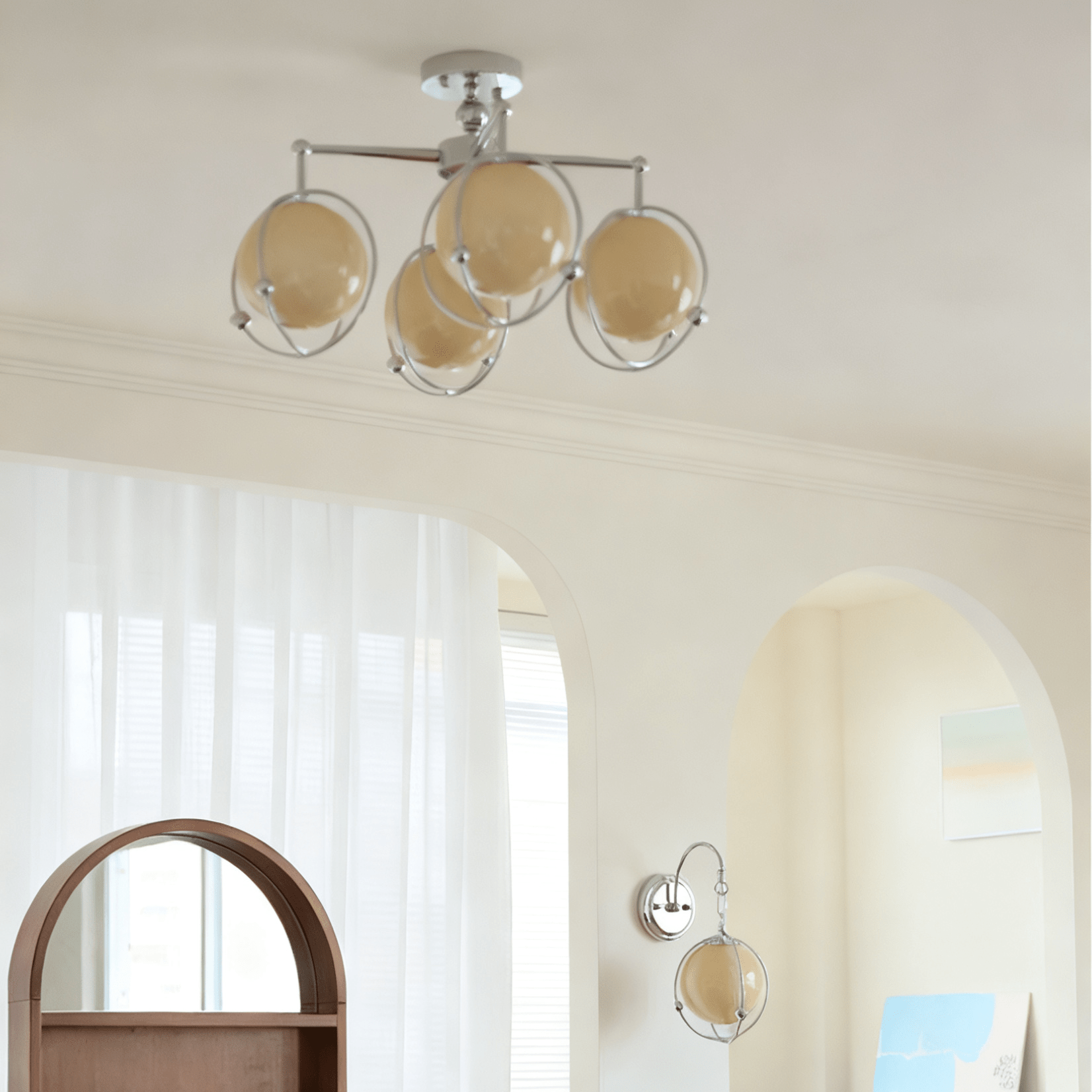 orb-cage-semi-wall-lamp-anzaz-Chrome & Beige-4