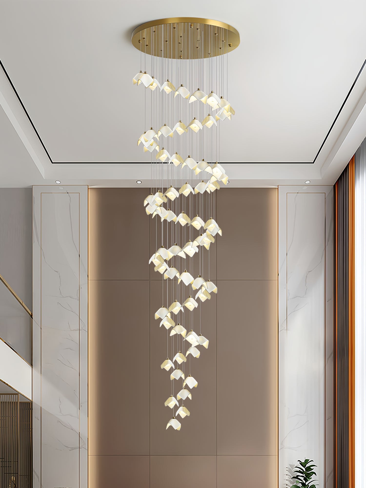 orlani-cascade-stairs-chandelier-anzaz-Gold & White-8