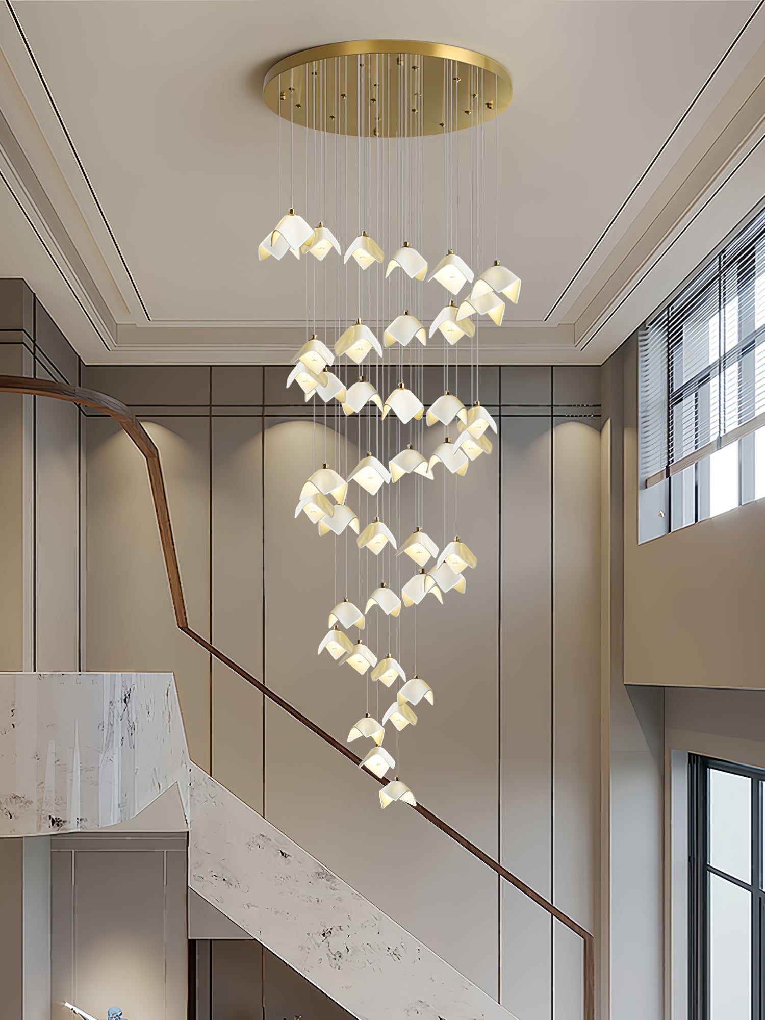orlani-cascade-stairs-chandelier-anzaz-Gold & White-10