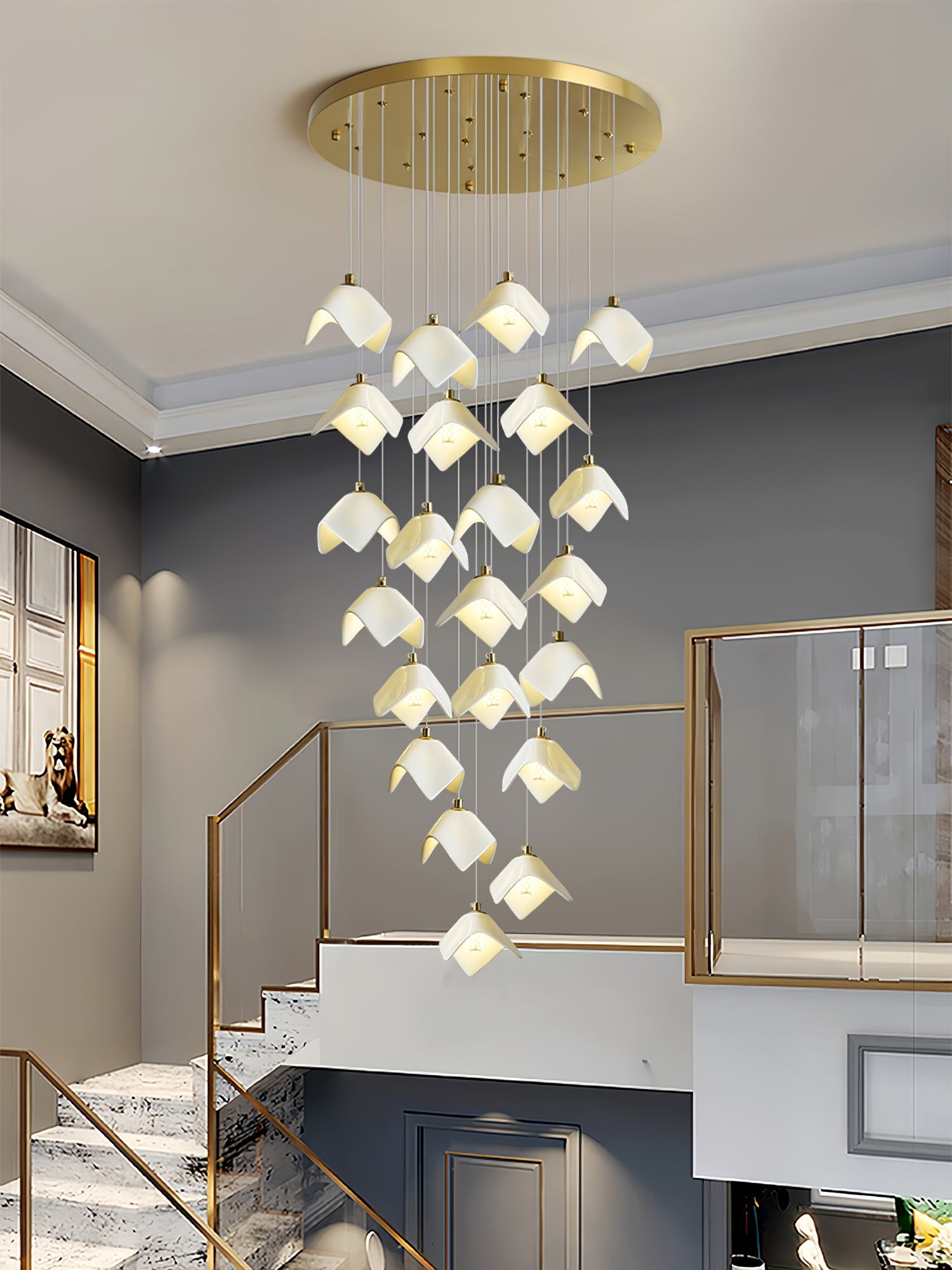 orlani-cascade-stairs-chandelier-anzaz-Gold & White-11
