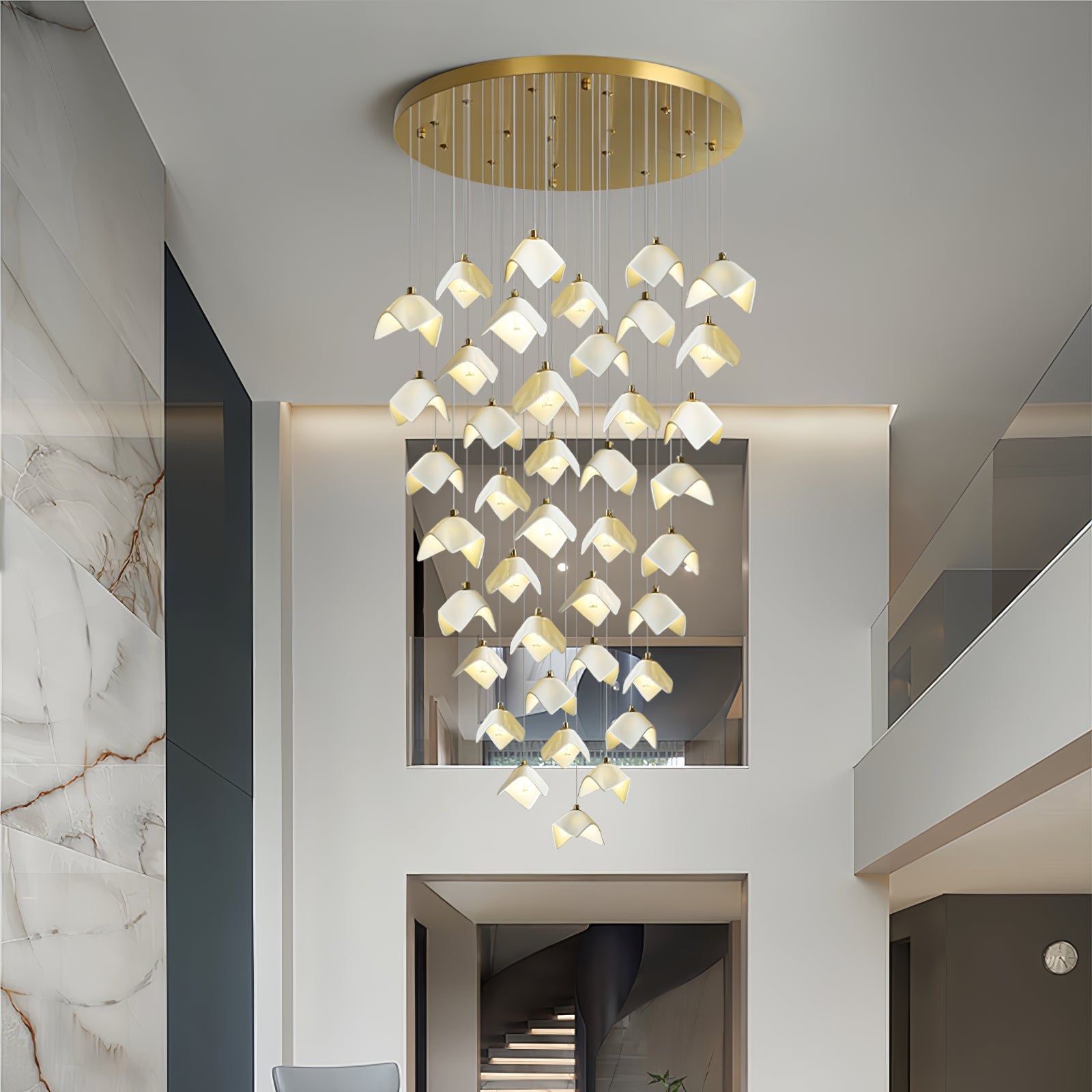 orlani-cascade-stairs-chandelier-anzaz-Gold & White-3