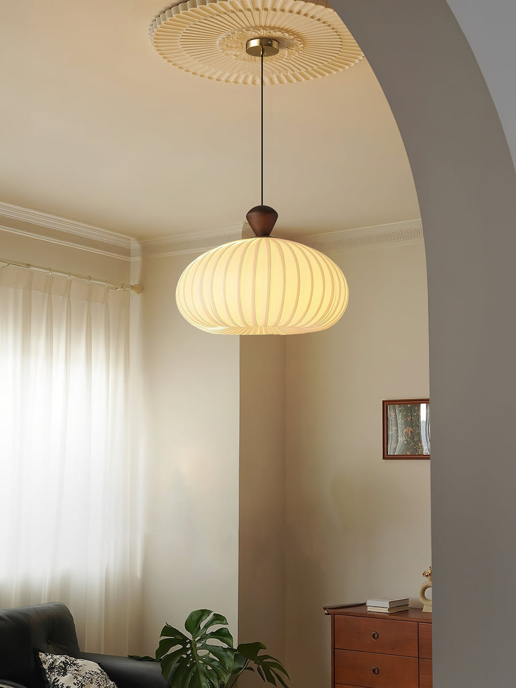 ovola-pleated-pendant-light-anzaz-Walnut color & Beige-3