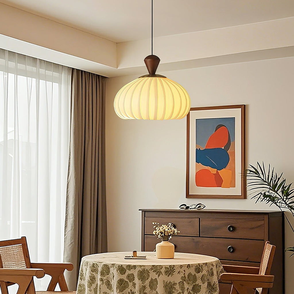 ovola-pleated-pendant-light-anzaz-Walnut color & Beige-2
