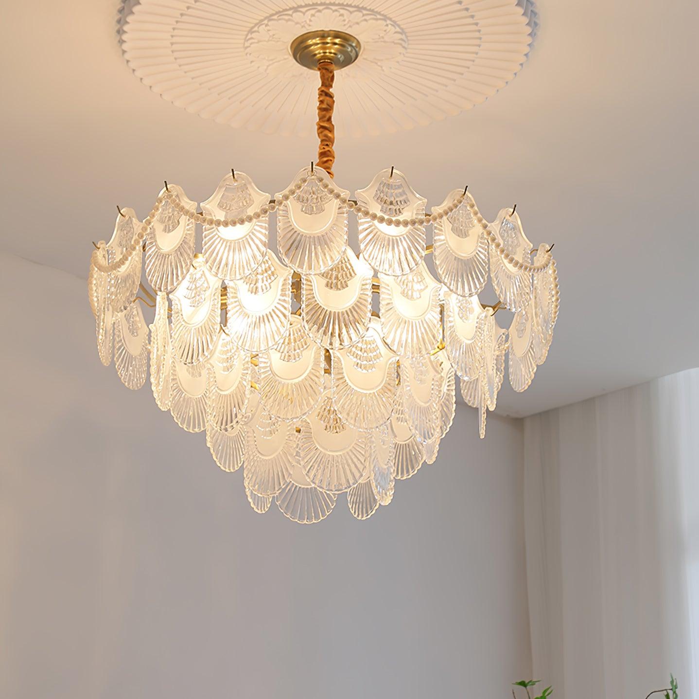 pearl-glass-shell-chandelier-anzaz-Copper plated & Frosted transparent-3
