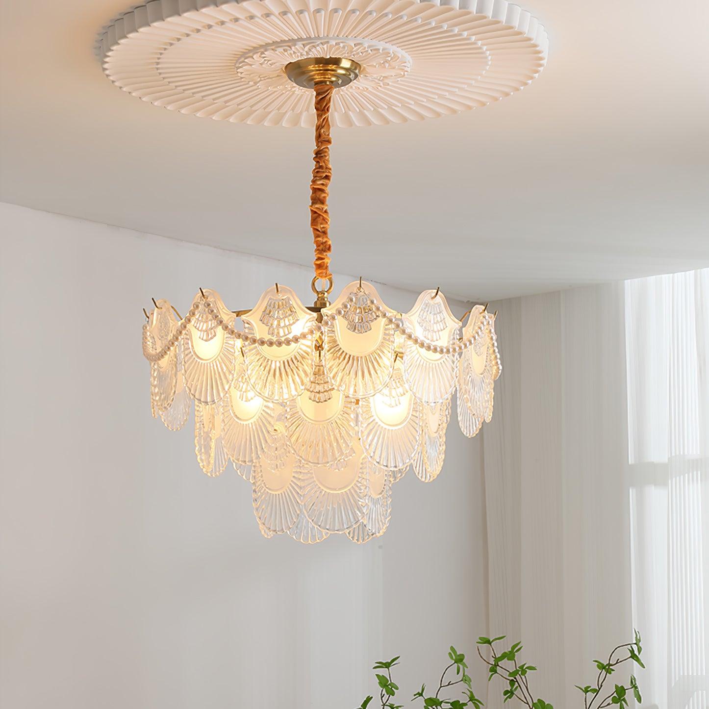 pearl-glass-shell-chandelier-anzaz-Copper plated & Frosted transparent-4