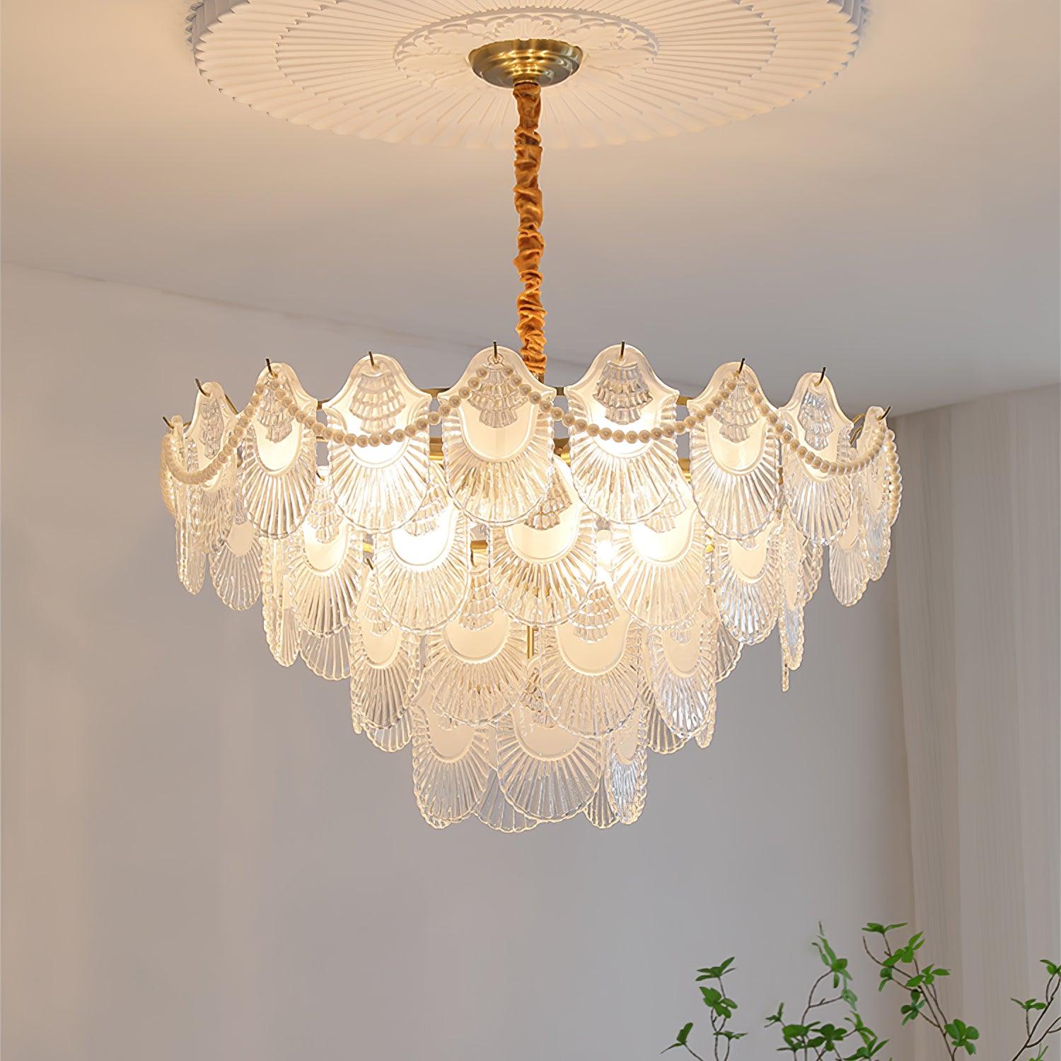 pearl-glass-shell-chandelier-anzaz-Copper plated & Frosted transparent-2