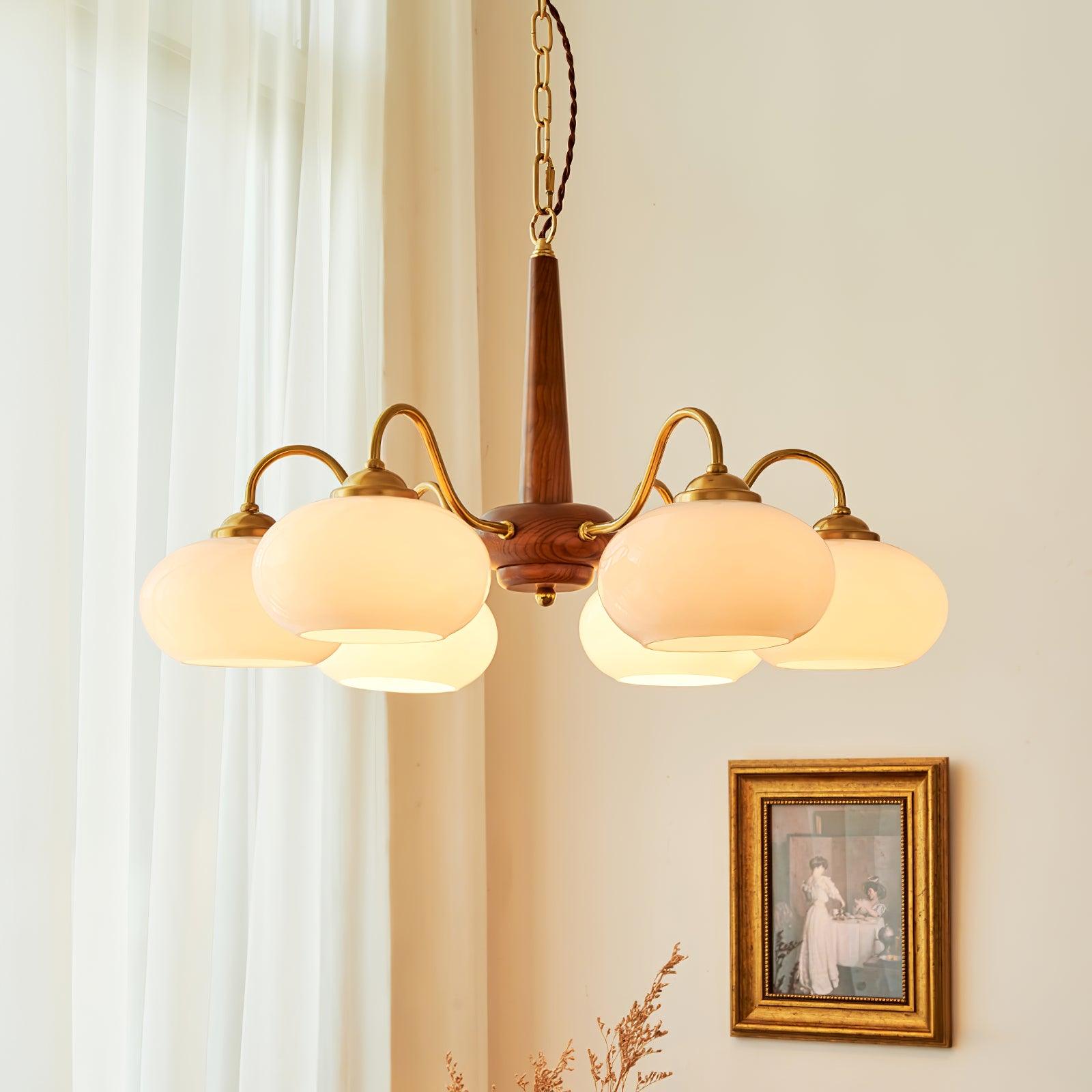 persimmon-chandelier-anzaz-Walnut wood & Brass & Cream-2