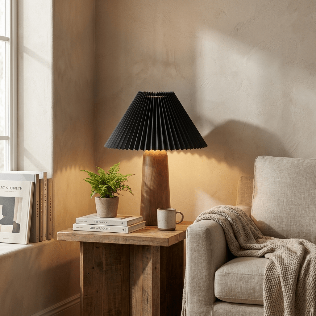 pleara-table-lamp-anzaz-Wood Color & White Lampshade-2