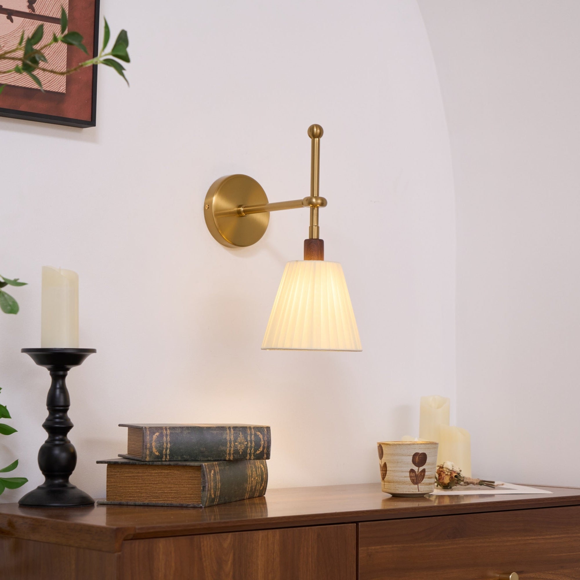 pleated-fabric-wall-lamp-anzaz-Brass & Beige-2