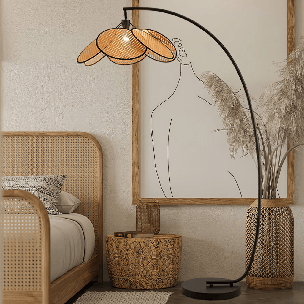 rattan-bloom-arc-floor-lamp-anzaz-Nature rattan color & Black-2