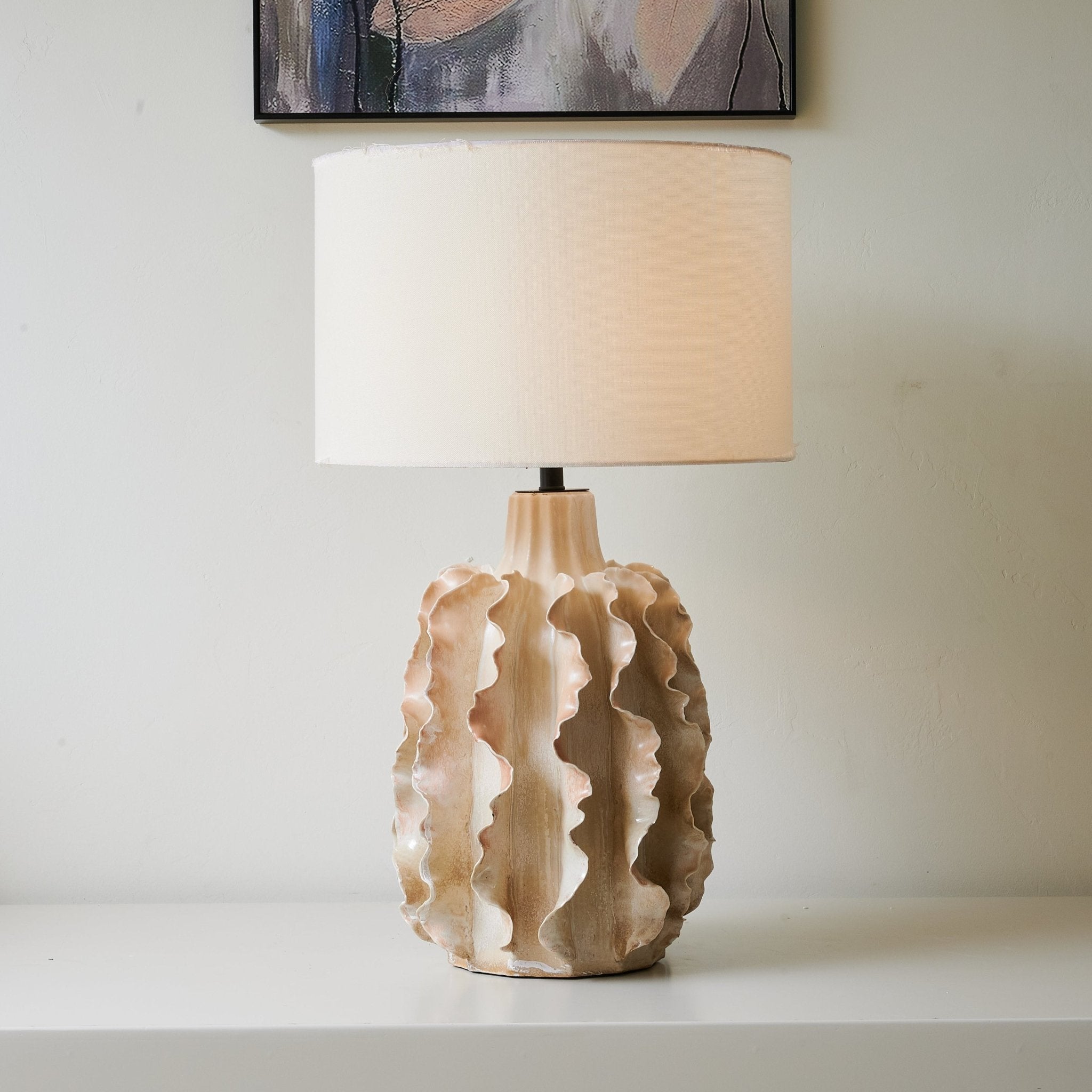 rippled-clay-table-lamp-anzaz-Beige & White-2