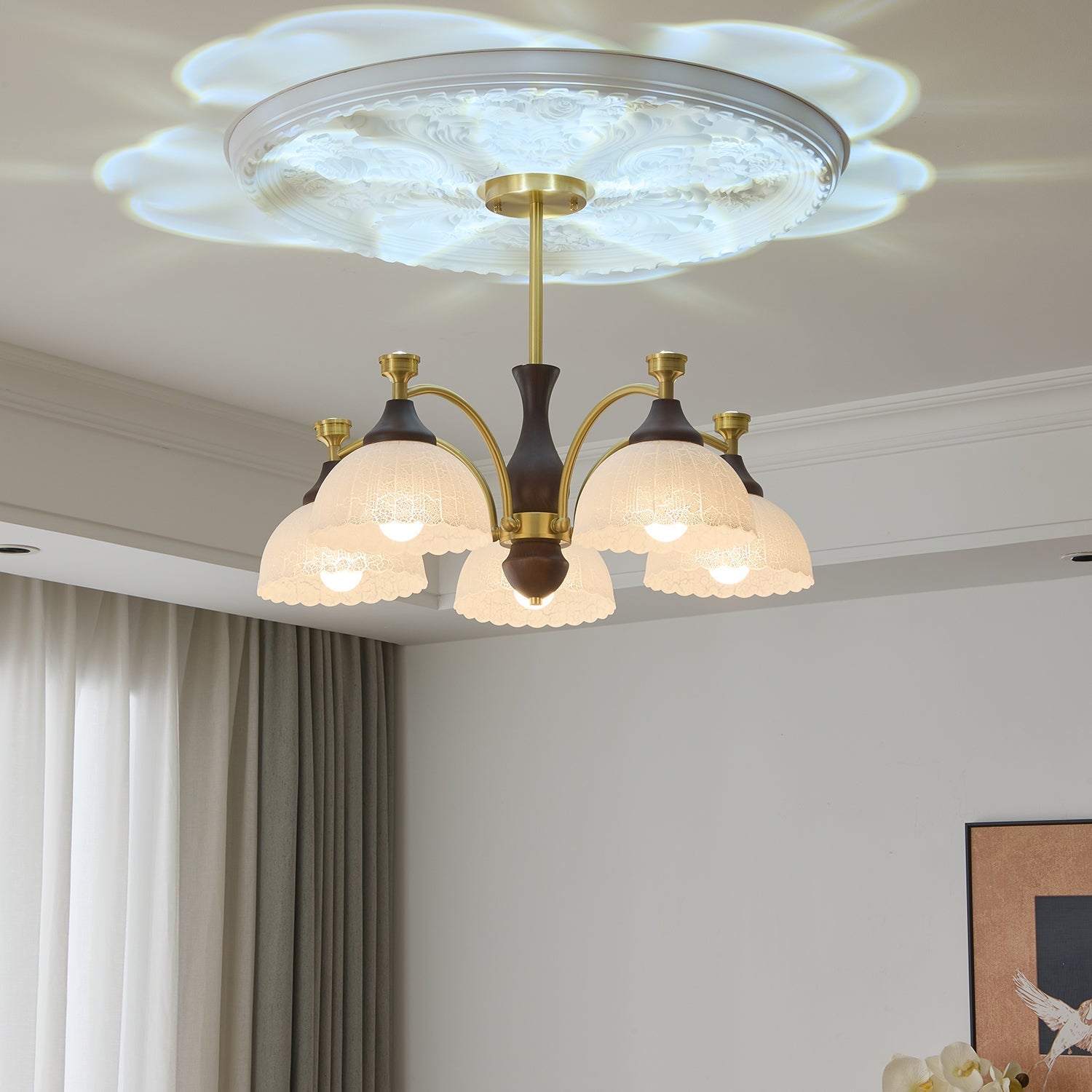 rosetta-chandelier-anzaz-Walnut Color & Brass & White-3