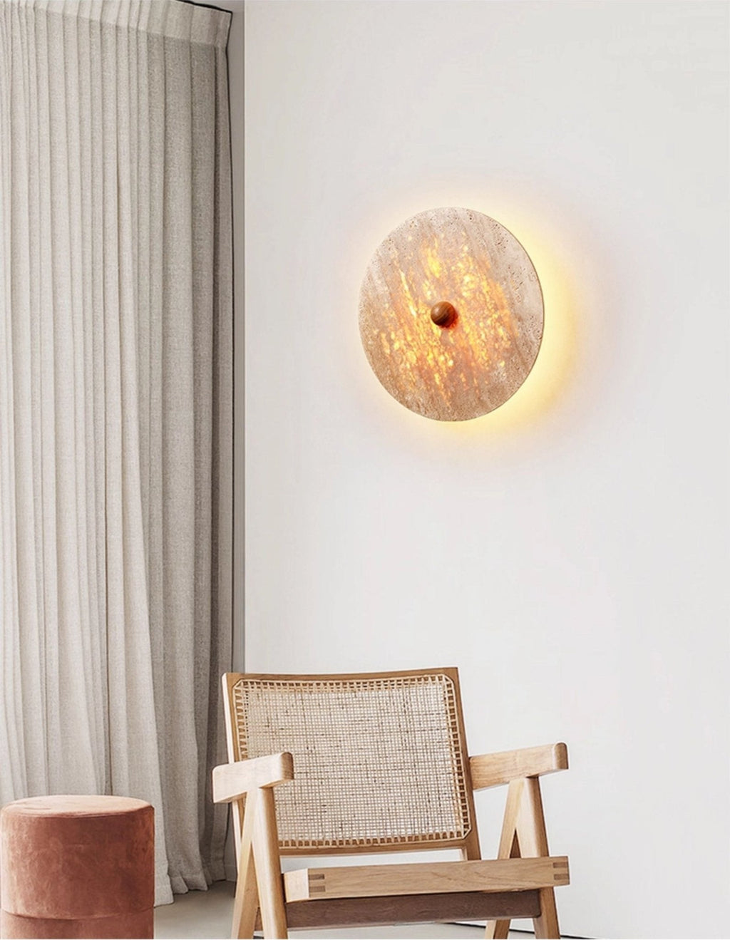 round-travertine-disk-wall-lamp-anzaz-Walnut Color & Yellow Travertine-3