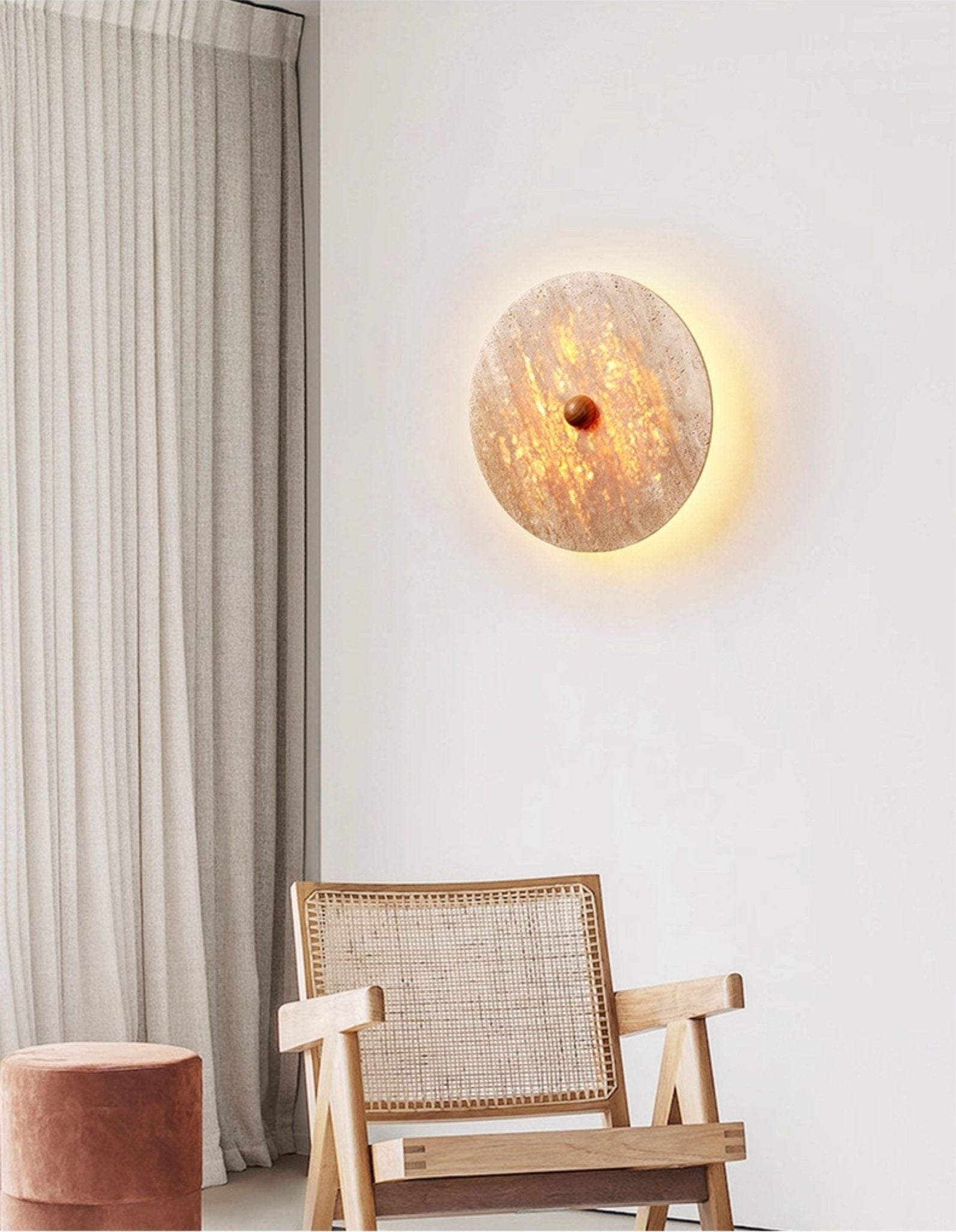 round-travertine-disk-wall-lamp-anzaz-Walnut Color & Yellow Travertine-3
