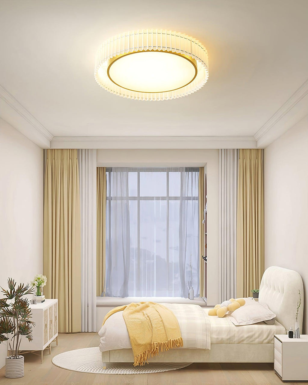 round-pleated-ceiling-lamp-anzaz-Gold & Beige-6