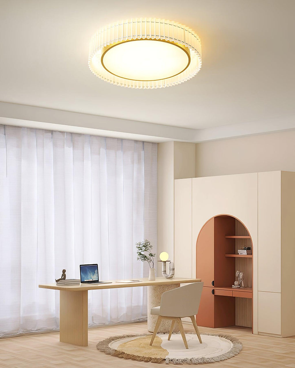round-pleated-ceiling-lamp-anzaz-Gold & Beige-4