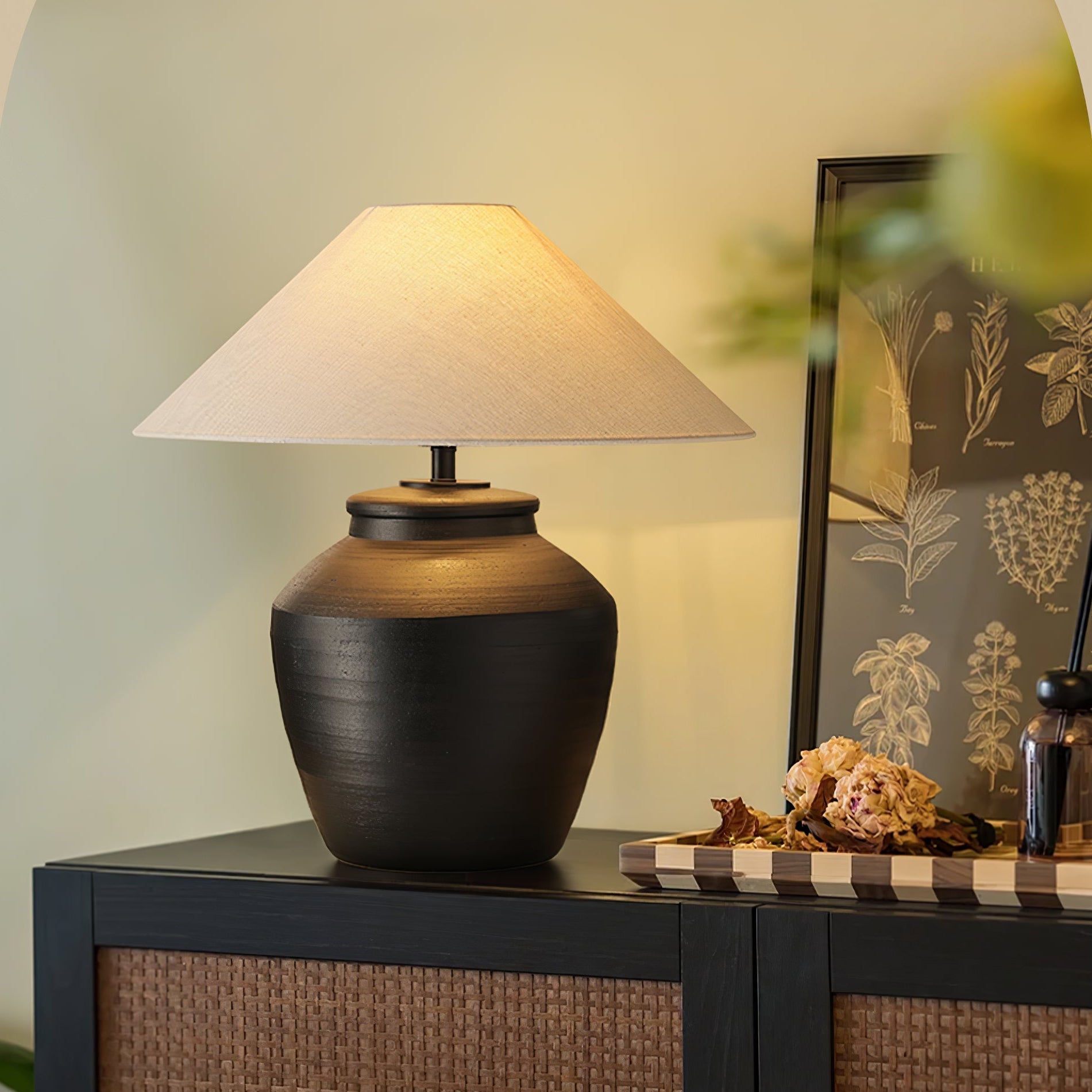 rustic-black-ceramic-table-lamp-anzaz-Black Ceramic & Beige-2