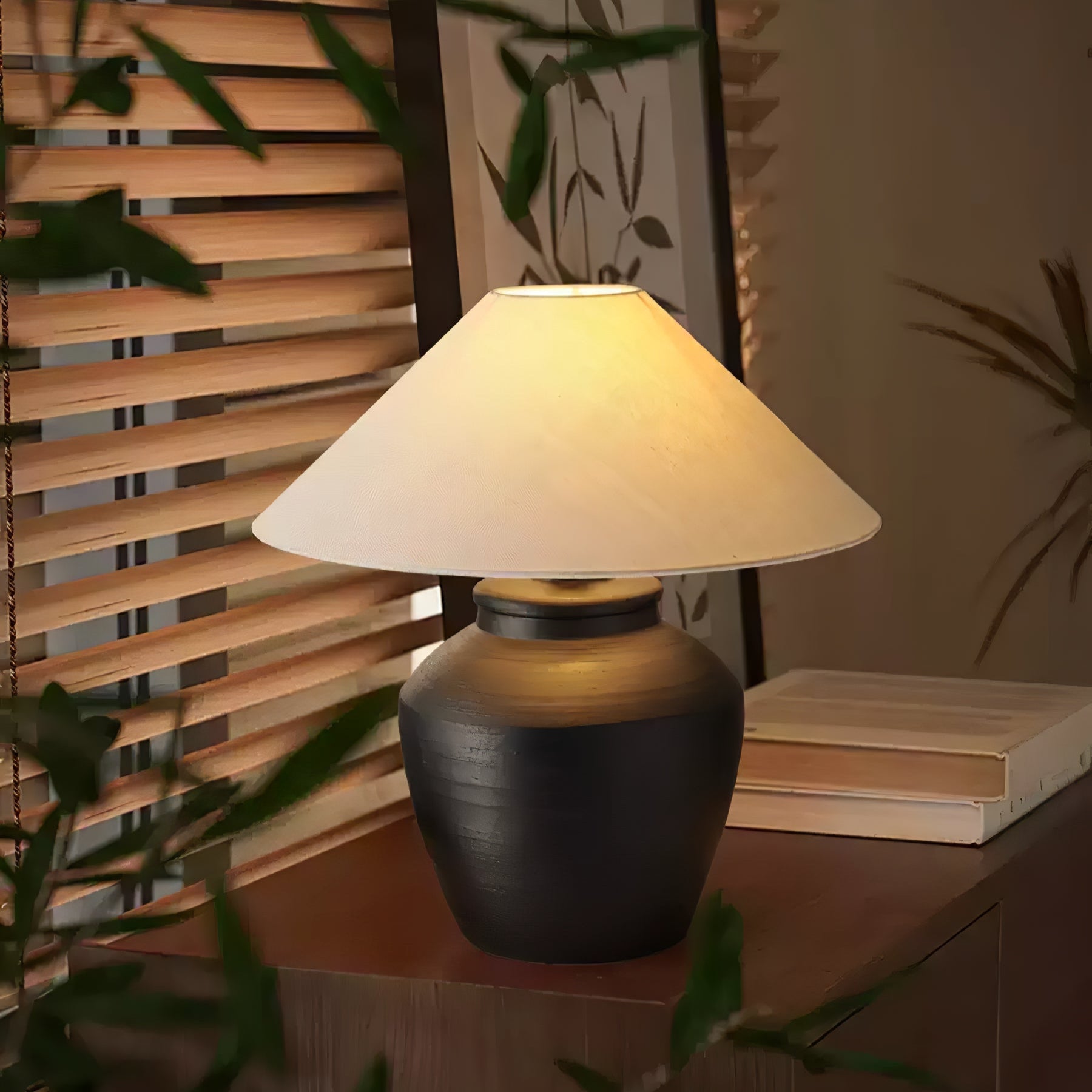 rustic-black-ceramic-table-lamp-anzaz-Black Ceramic & Beige-3