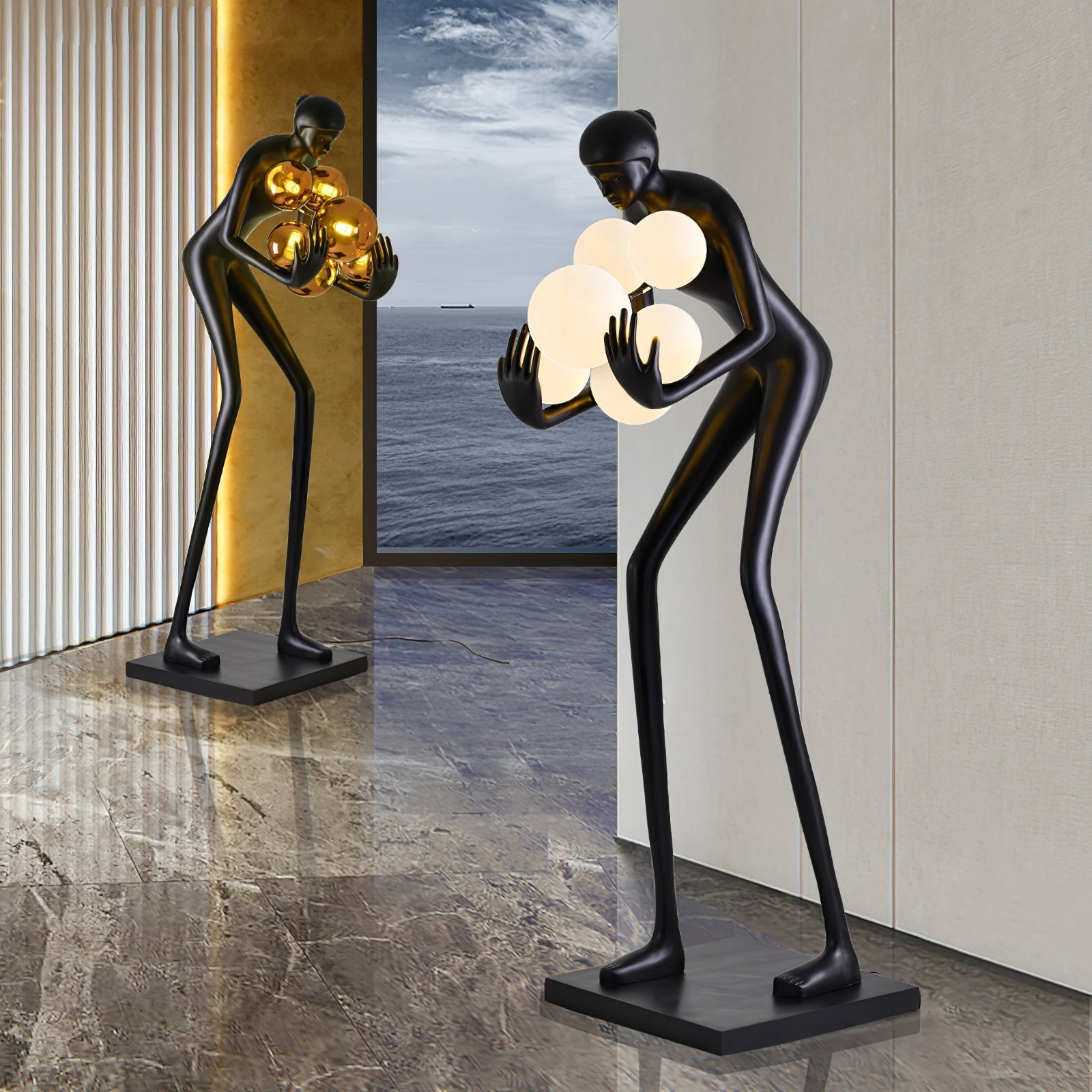 sentinel-sculpture-floor-lamp-anzaz-Black & White glass ball-3