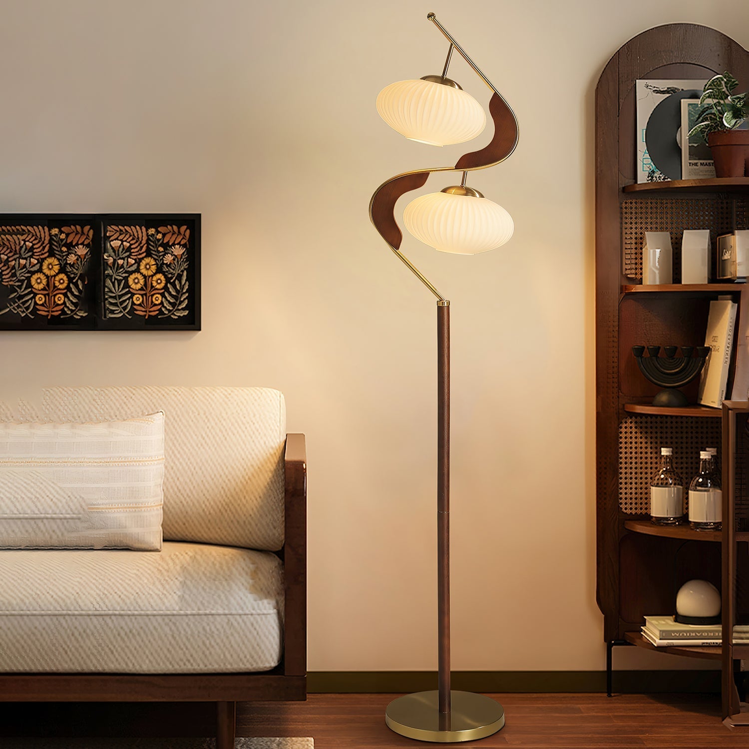 serenita-double-shade-floor-lamp-anzaz-Walnut color & Gold & White-2