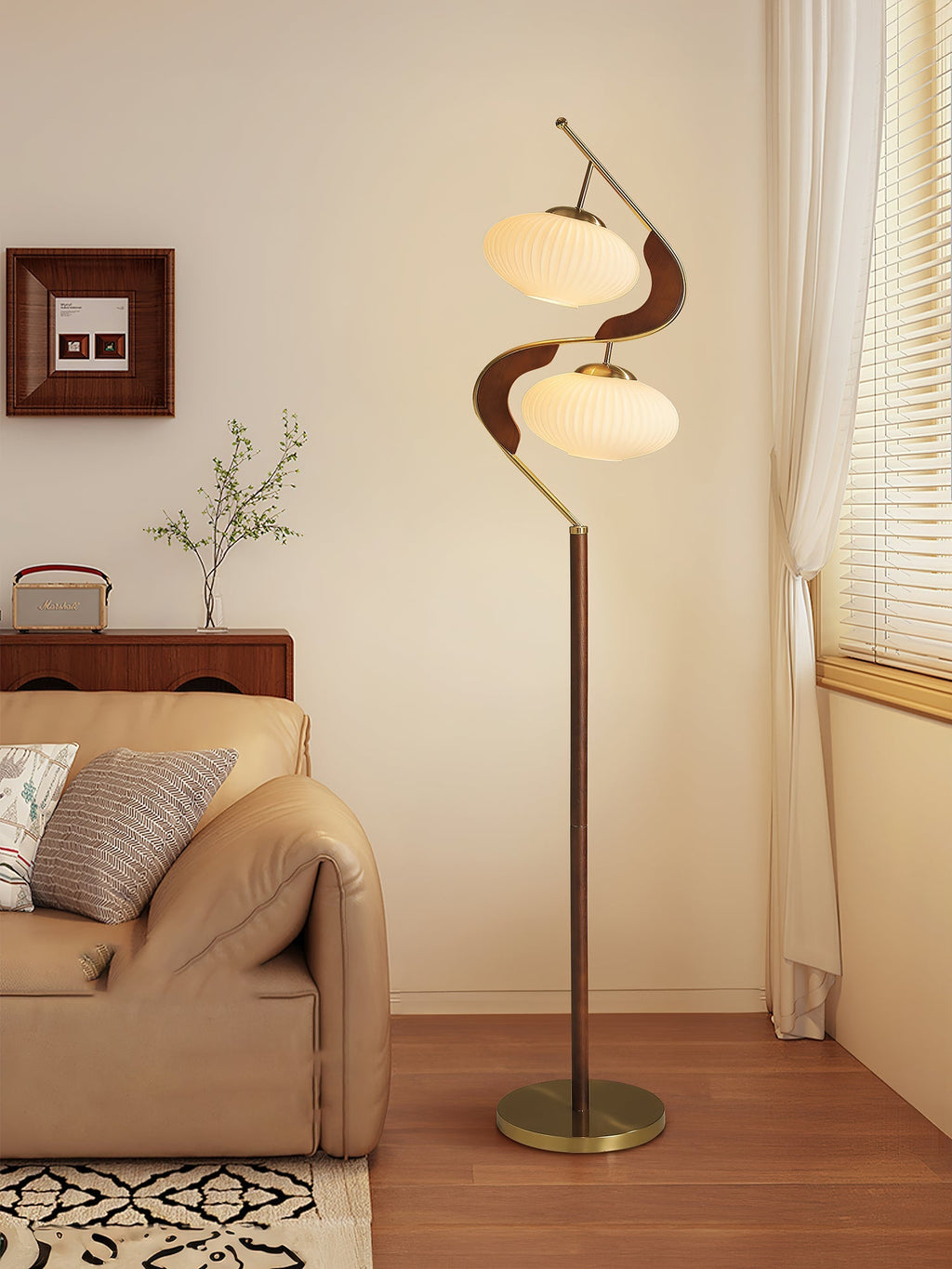 serenita-double-shade-floor-lamp-anzaz-Walnut color & Gold & White-3