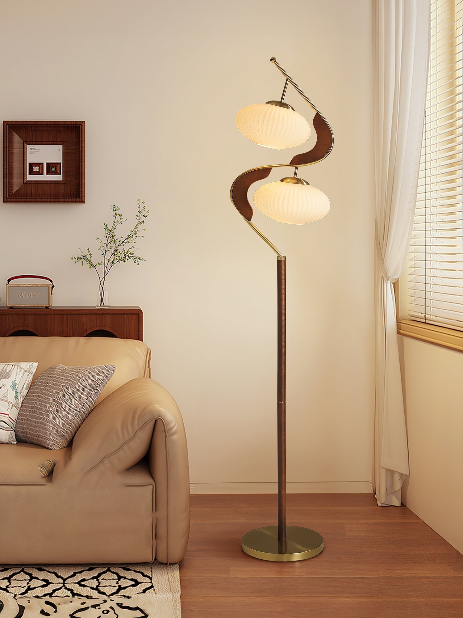serenita-double-shade-floor-lamp-anzaz-Walnut color & Gold & White-3