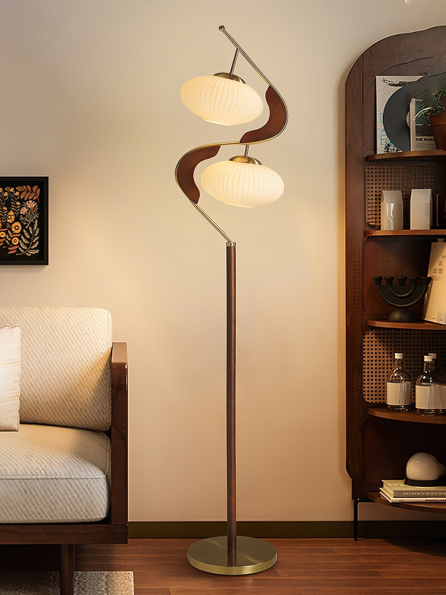 serenita-double-shade-floor-lamp-anzaz-Walnut color & Gold & White-4