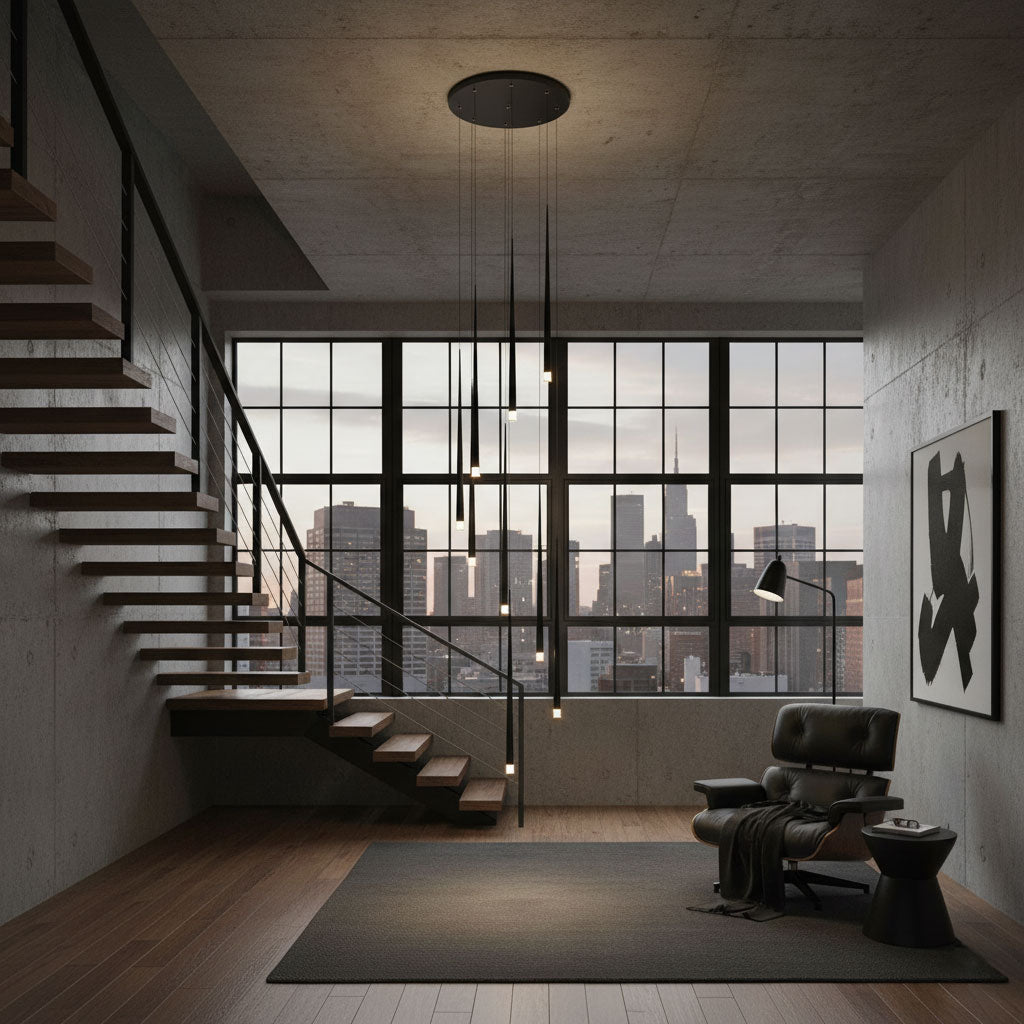 slender-cone-chandelier-anzaz-Black & Warm Light-6