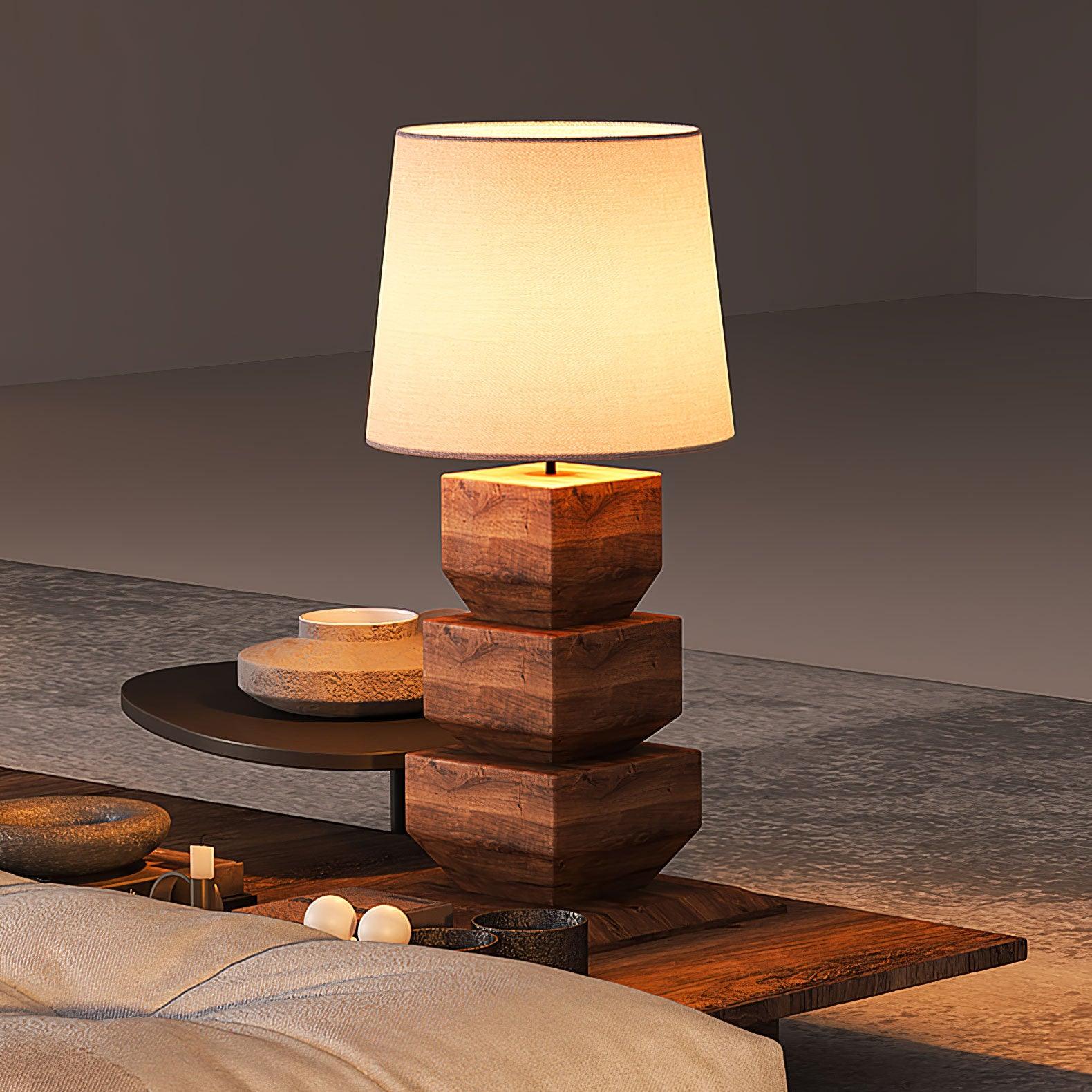 stacked-wooden-table-lamp-anzaz-Walnut Colour & White Fabric-4