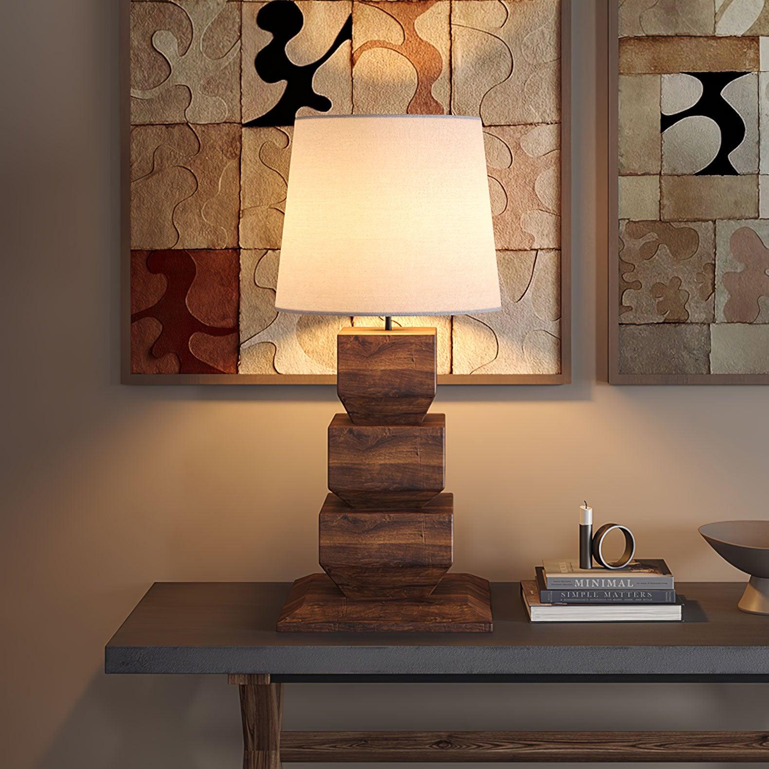 stacked-wooden-table-lamp-anzaz-Walnut Colour & White Fabric-2